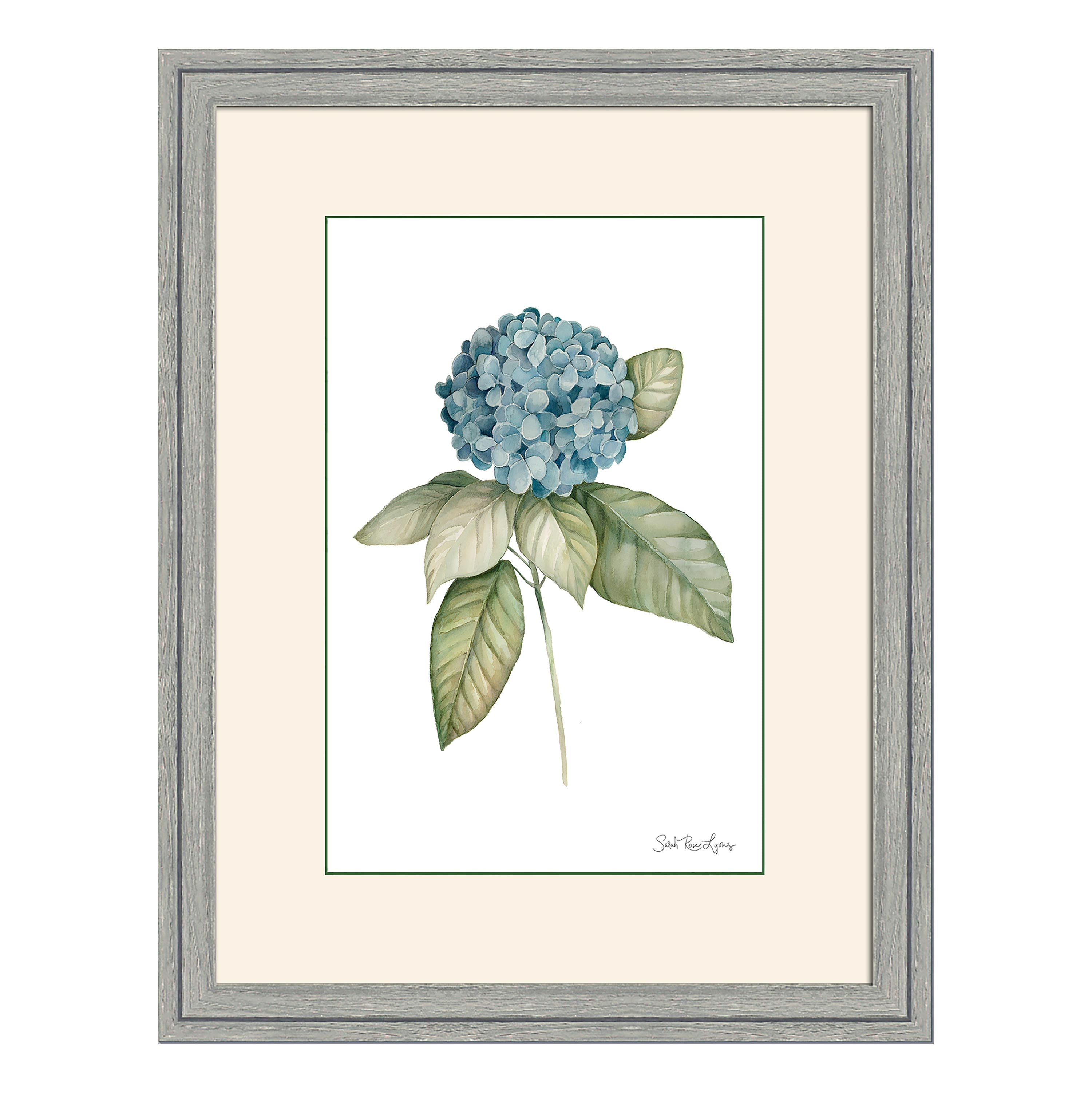 Framed popular art print Floral Hydrangeas. Signed by artist