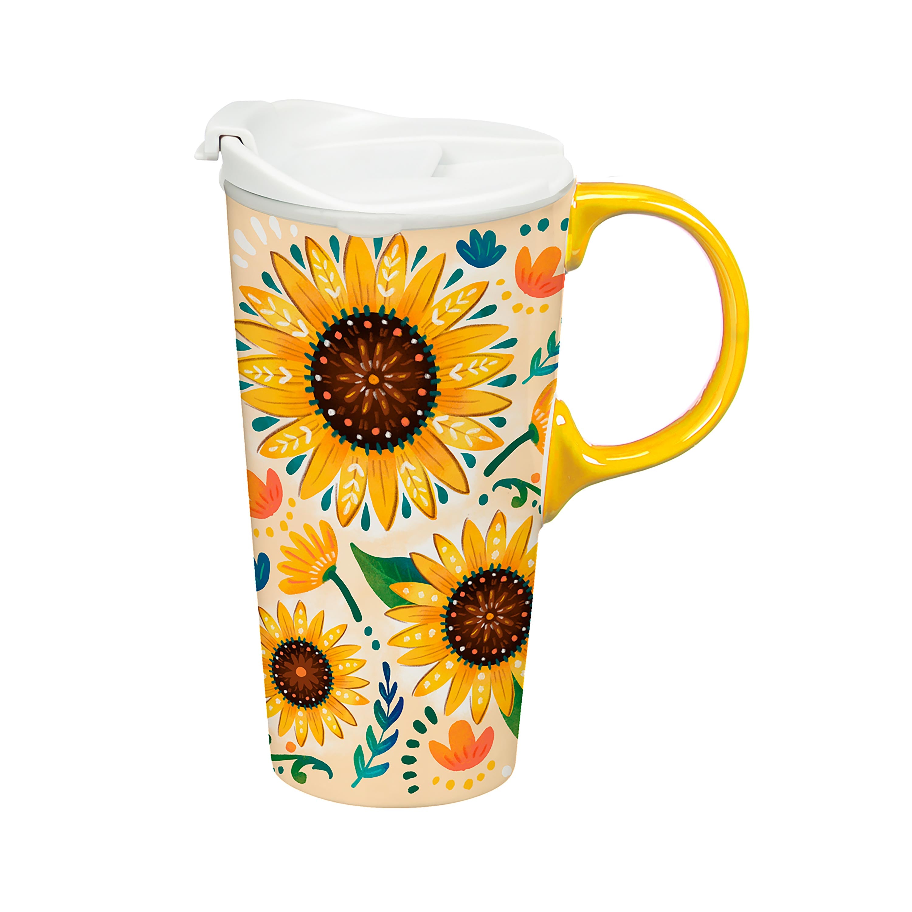 Folk Sunflower Ceramic Perfect Cup, 17oz, Gift Box – Plow & Hearth