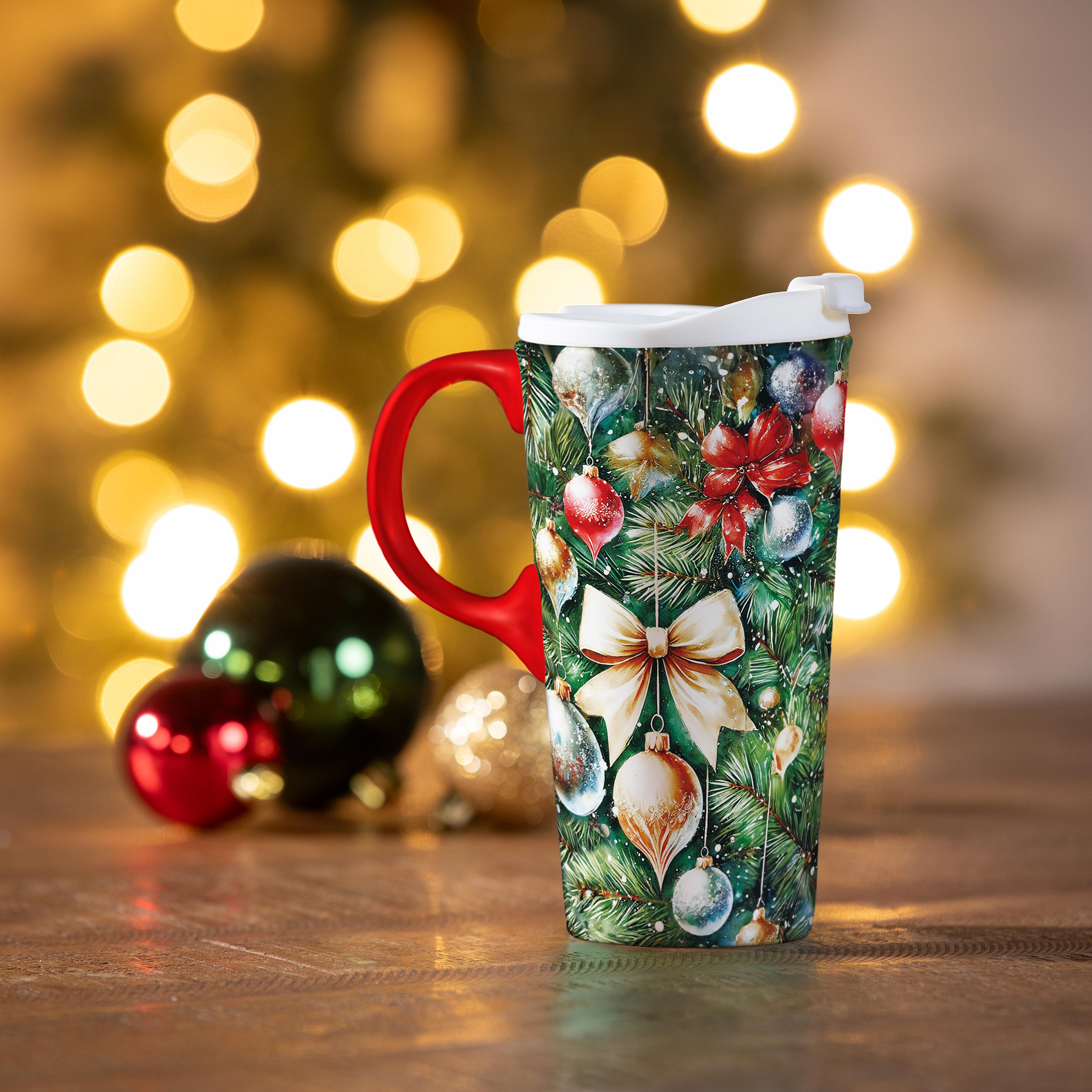 Twas The Night Travel Cup Ceramic Perfect Cup, Tree with Ornaments