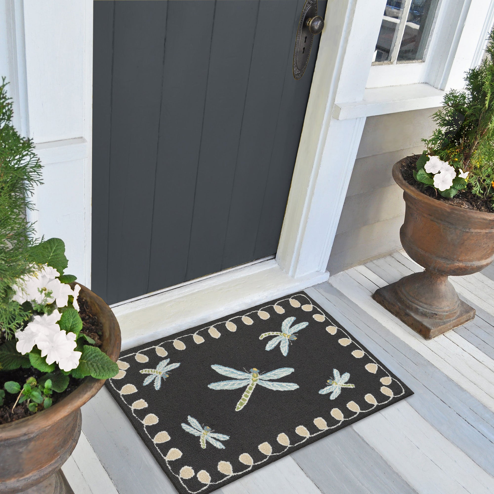 Liora Manne Frontporch Dragonfly Indoor/Outdoor Mat Midnight 2' x