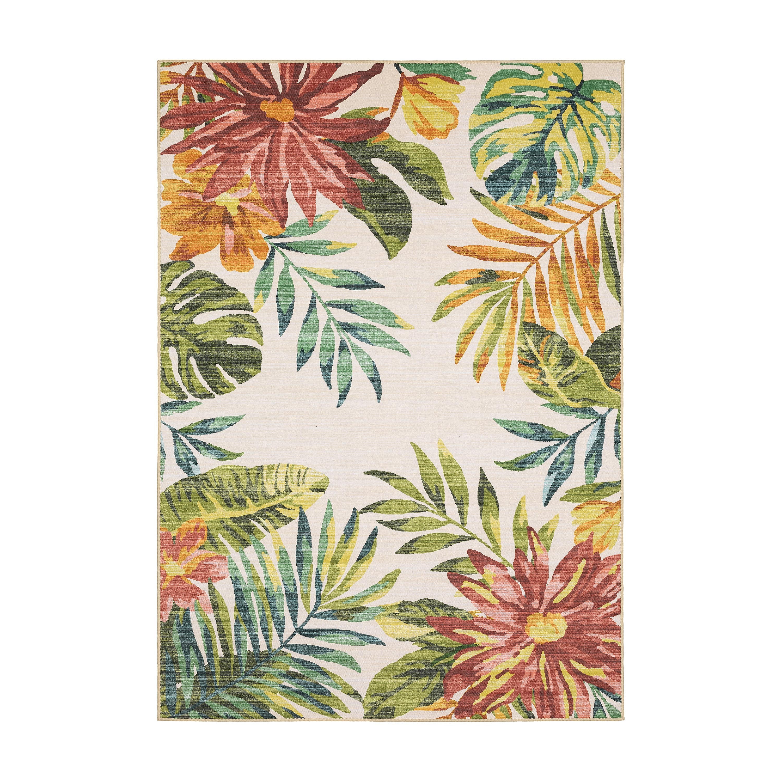 USA RUG / チューリップ柄 Indoor/Outdoor Tropical Flowers Machine Washable Printed Rug
