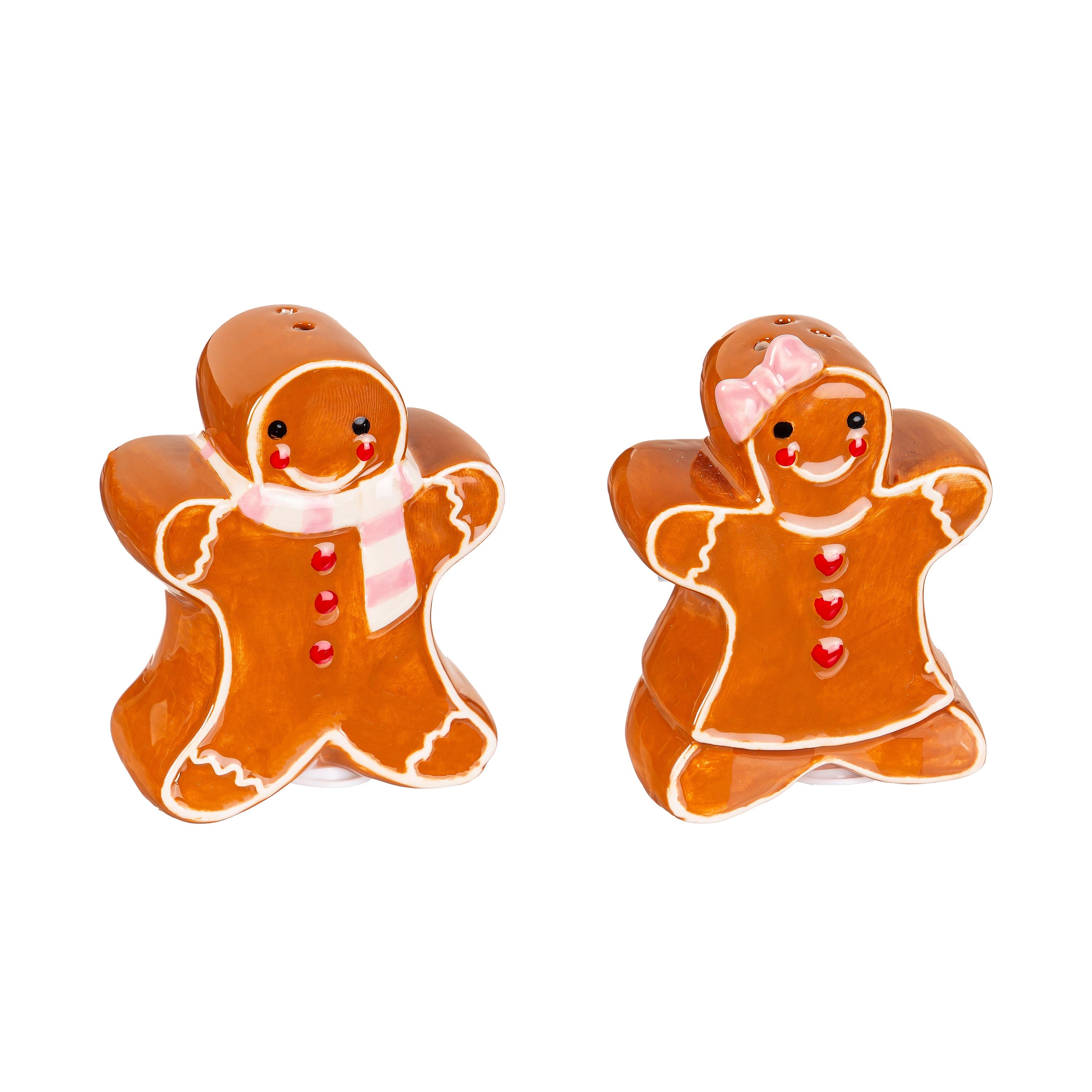 Sugar & Stripes Bright Salt and Pepper Shaker Ceramic Gingerbread