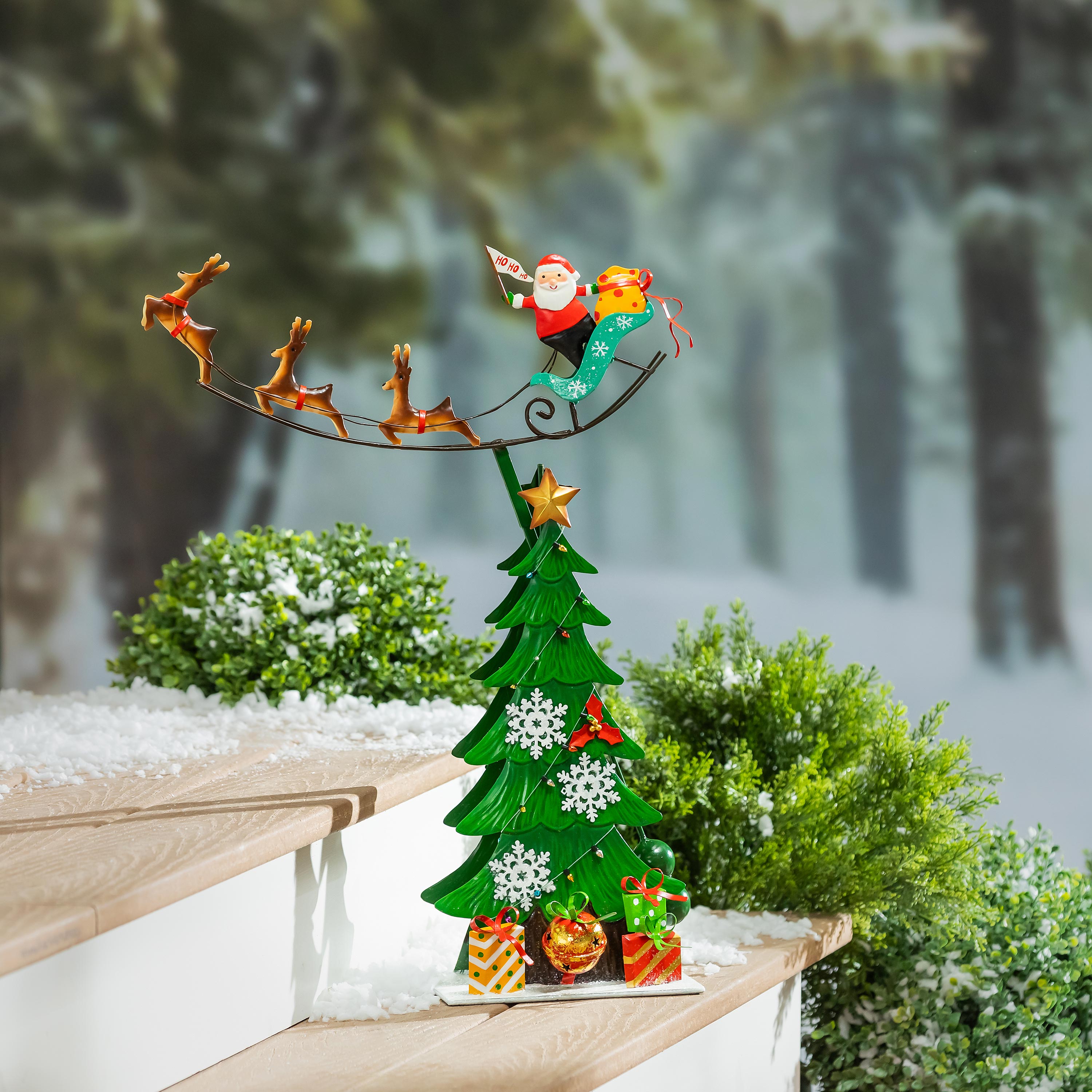 Twas the Night Garden Statue, Metal Statue, Santa Delivery, 25.5