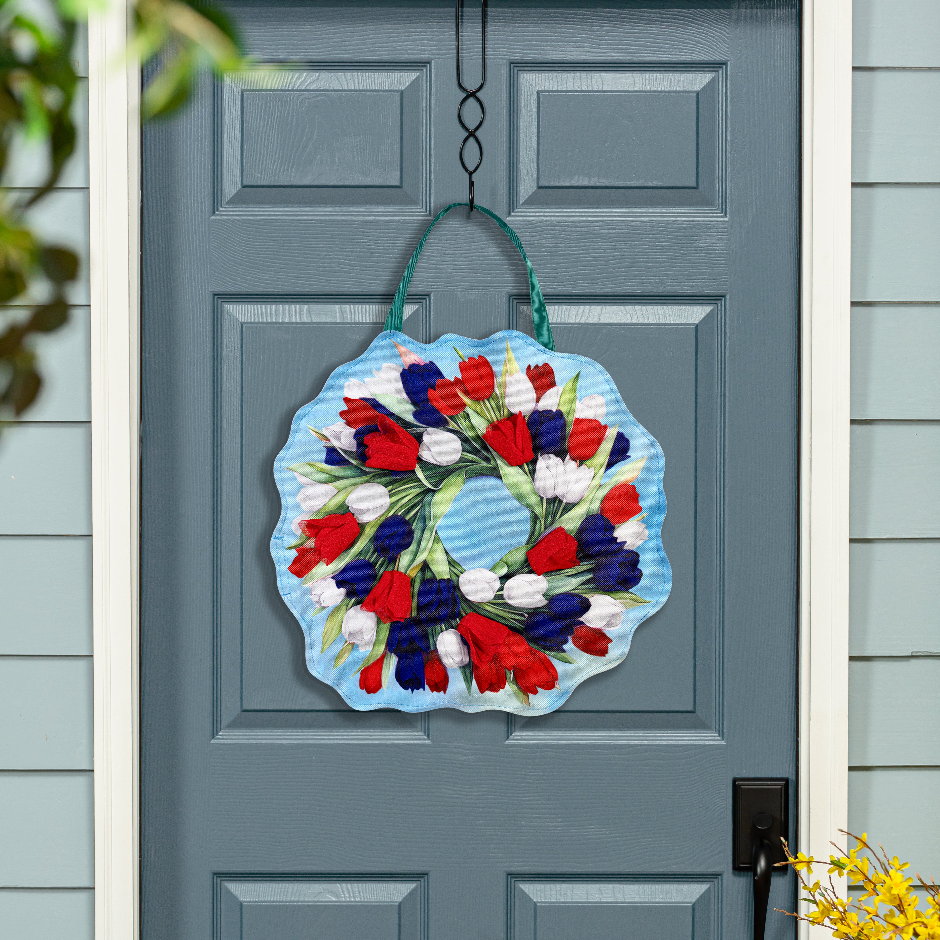 ラプンツェル DEC wreath ピンバッジ Spring Pink & Patriotic Tulips Wreath Reversible Door Decor – Plow