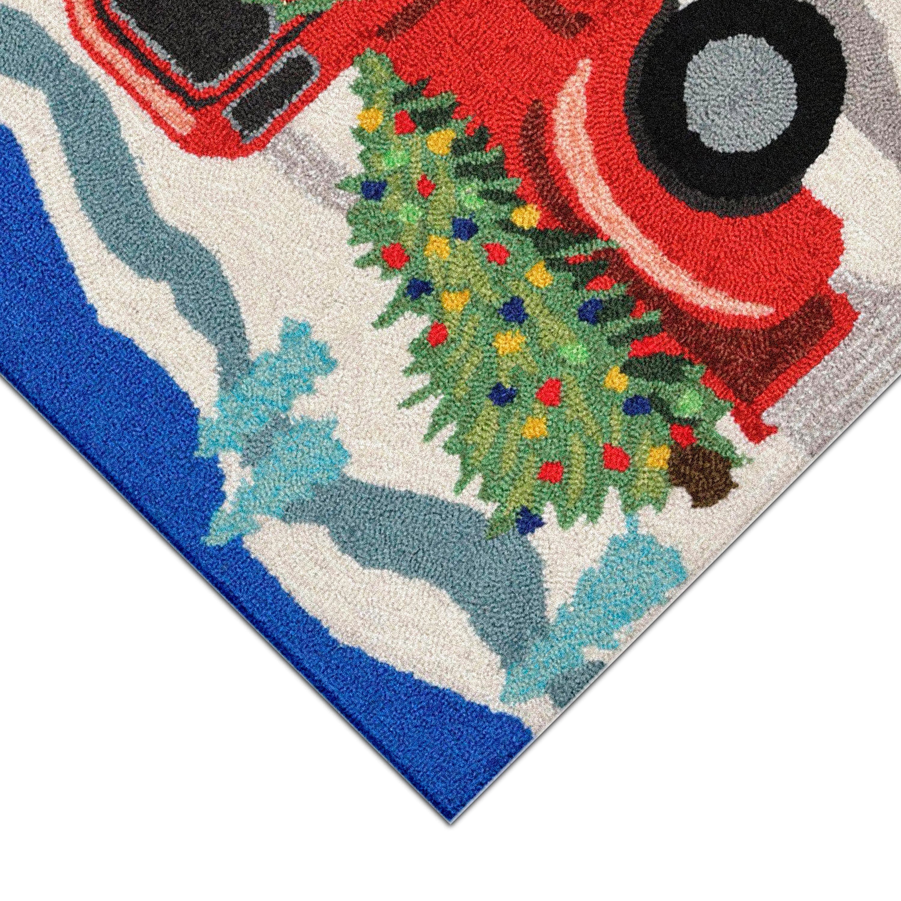 Indoor/Outdoor Hand-Hooked Christmas Truck Accent Rug, 30
