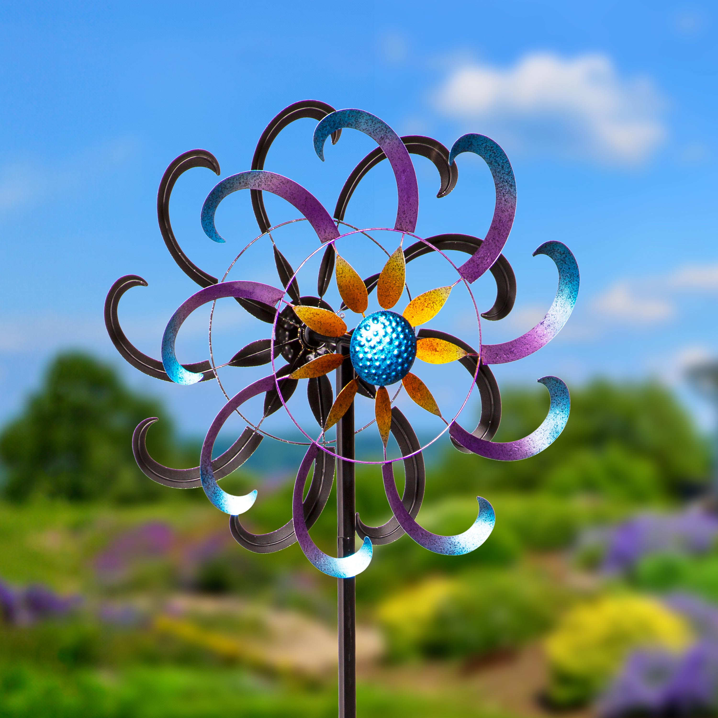 Metal Wind Spinner, Blue & Purple Floral, 75