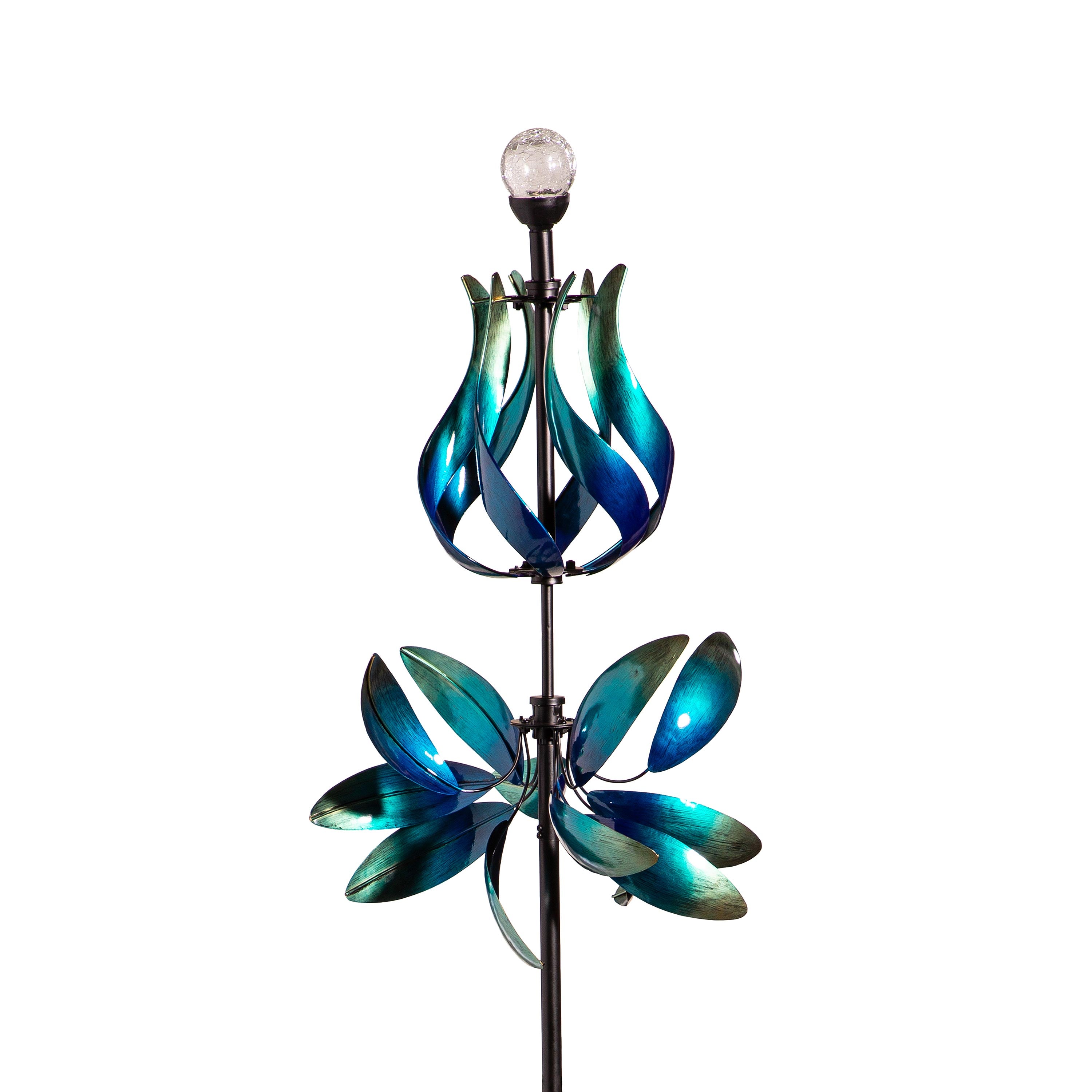 Blue Coastal Wind Spinner, Solar Blue & Teal Floral Gradient
