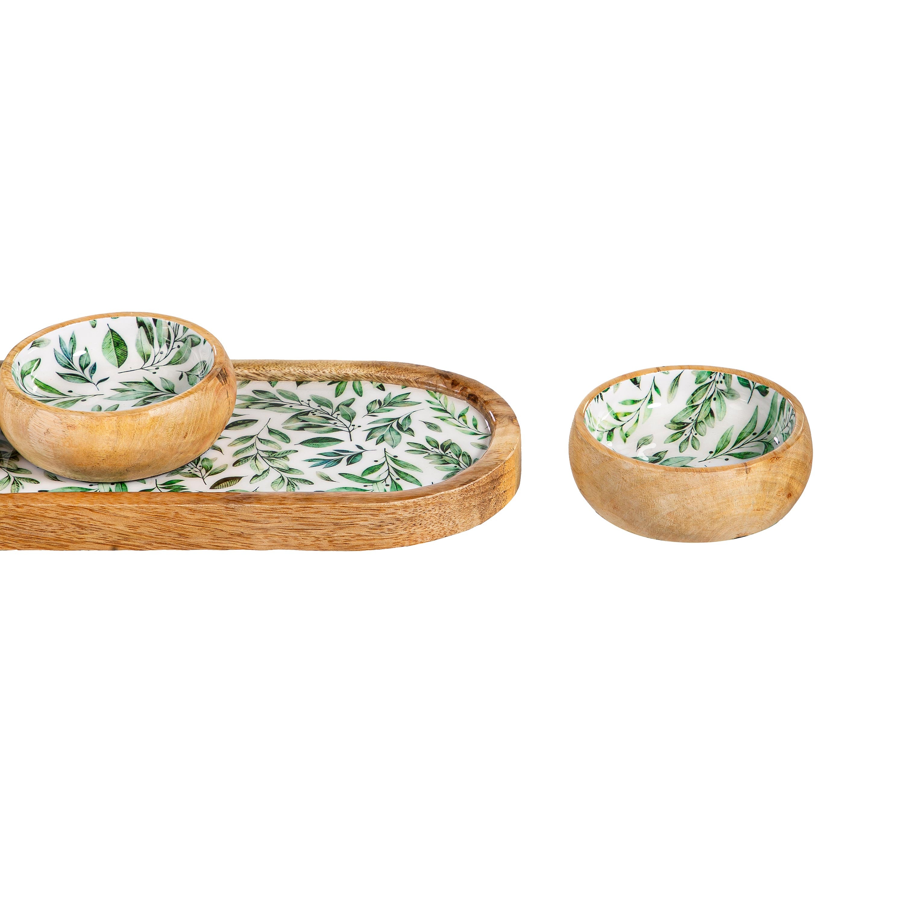 Olive Oasis 3-Section Wood Server with Bowls, 13