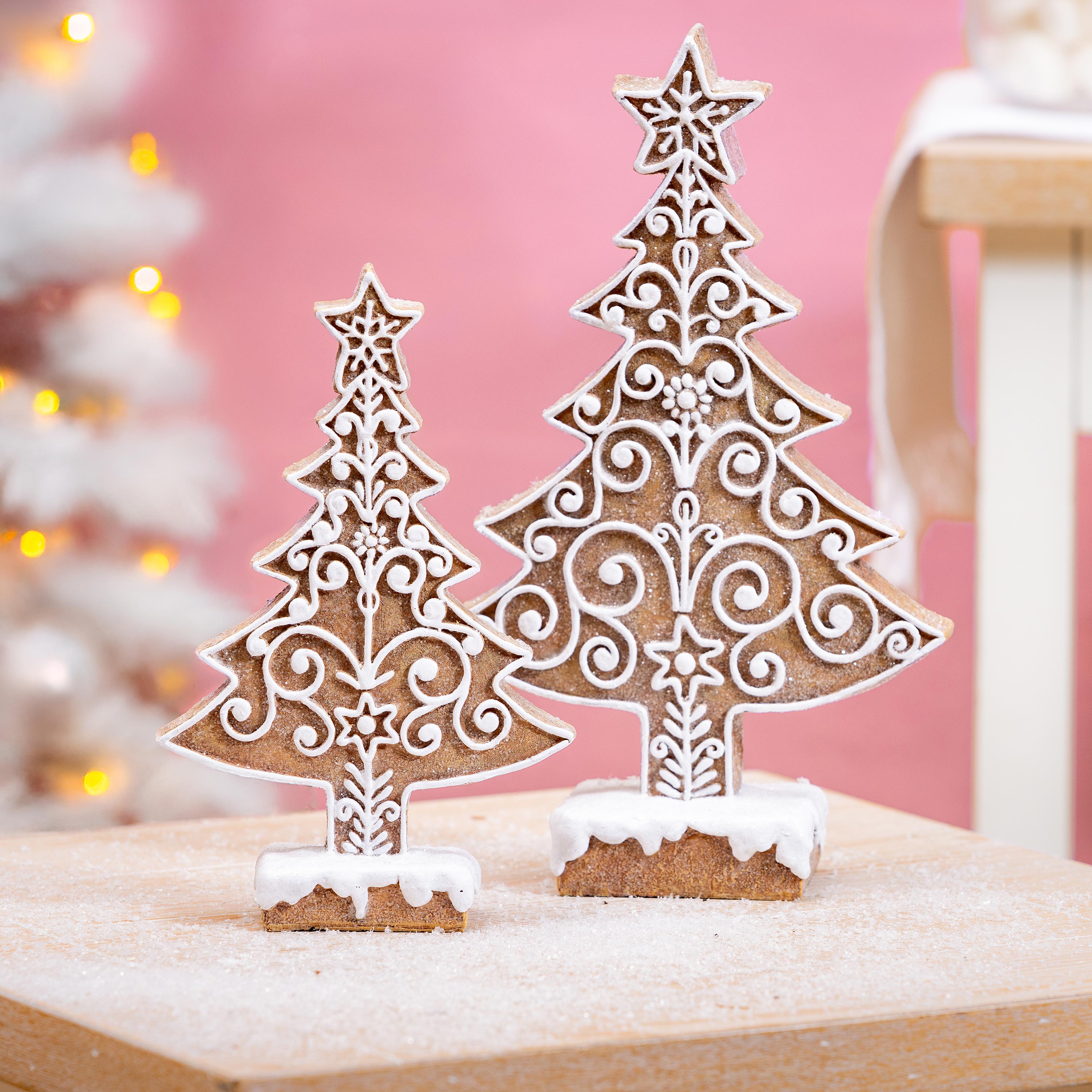 Sugar & Stripes Bright Table Décor Resin Gingerbread Tree, Set of