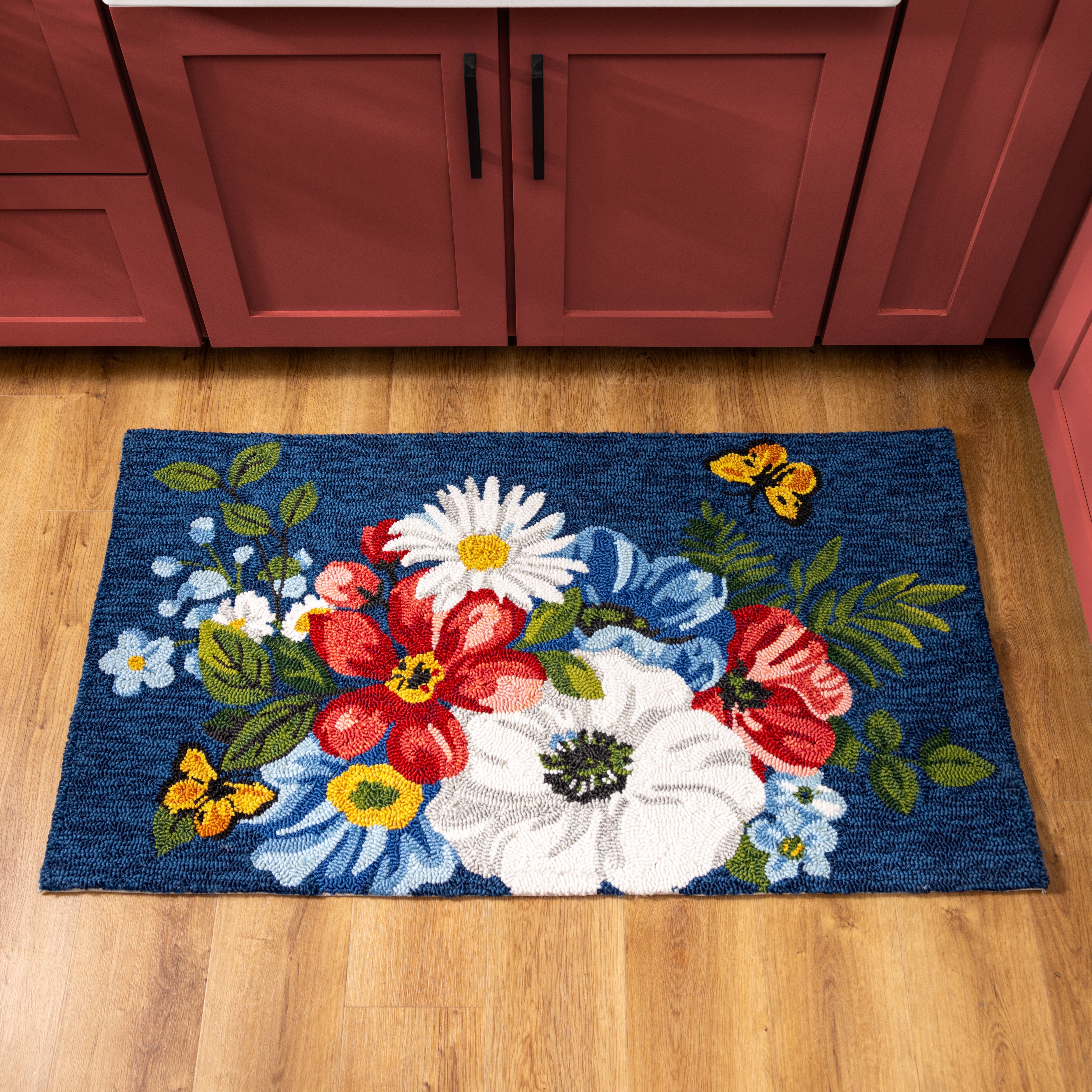 TIGHTBOOTH BOARD RUG MAT ボードラグ Midnight Floral Indoor/Outdoor Hooked Rug 24