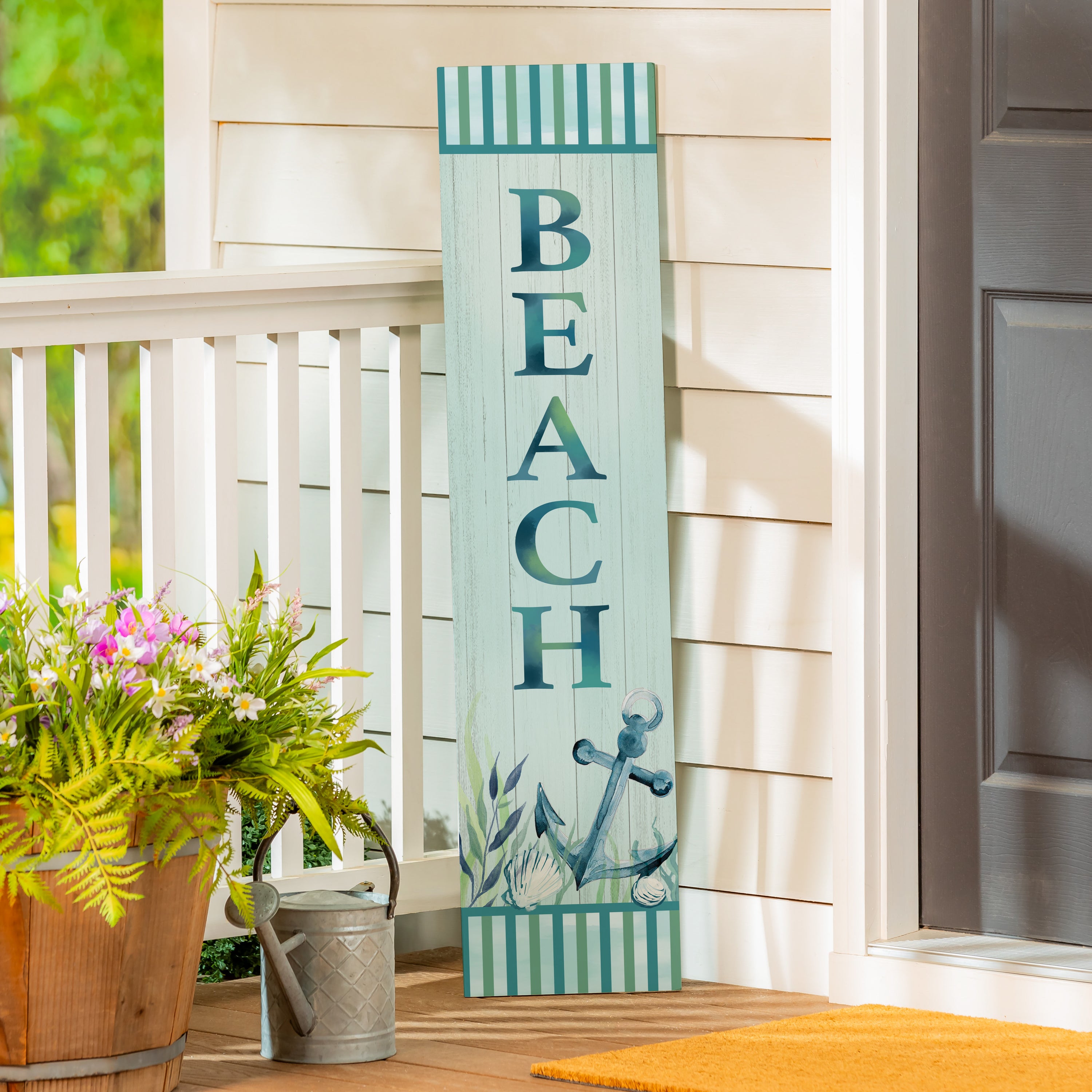 Blue Coastal Garden Decor, Porch Leaner, 