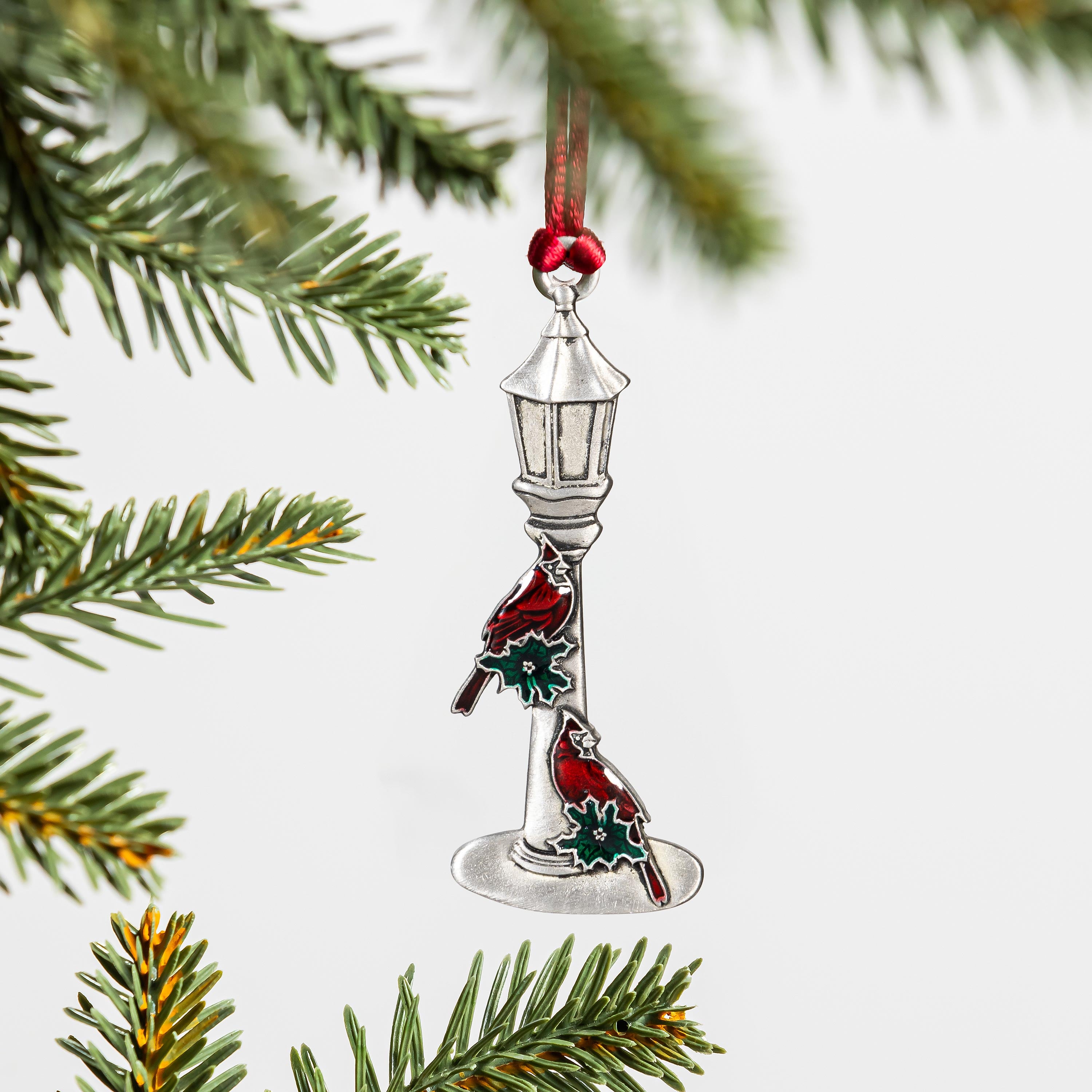 Joyful Traditions Ornament Solid Pewter Lamp Post with Cardinals