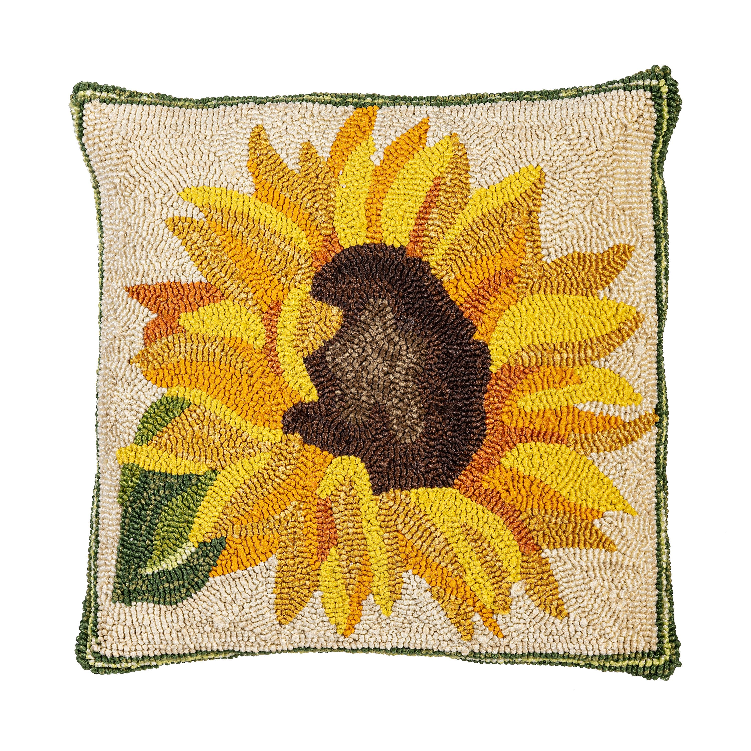 Indoor/Outdoor Sunflower Hooked Polypropylene Throw Pillow 18