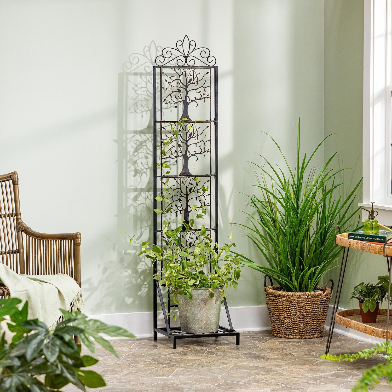 plant stand for indoor tree Tree of Life Metal Lattice Trellis with Planter Stand – Plow & Hearth