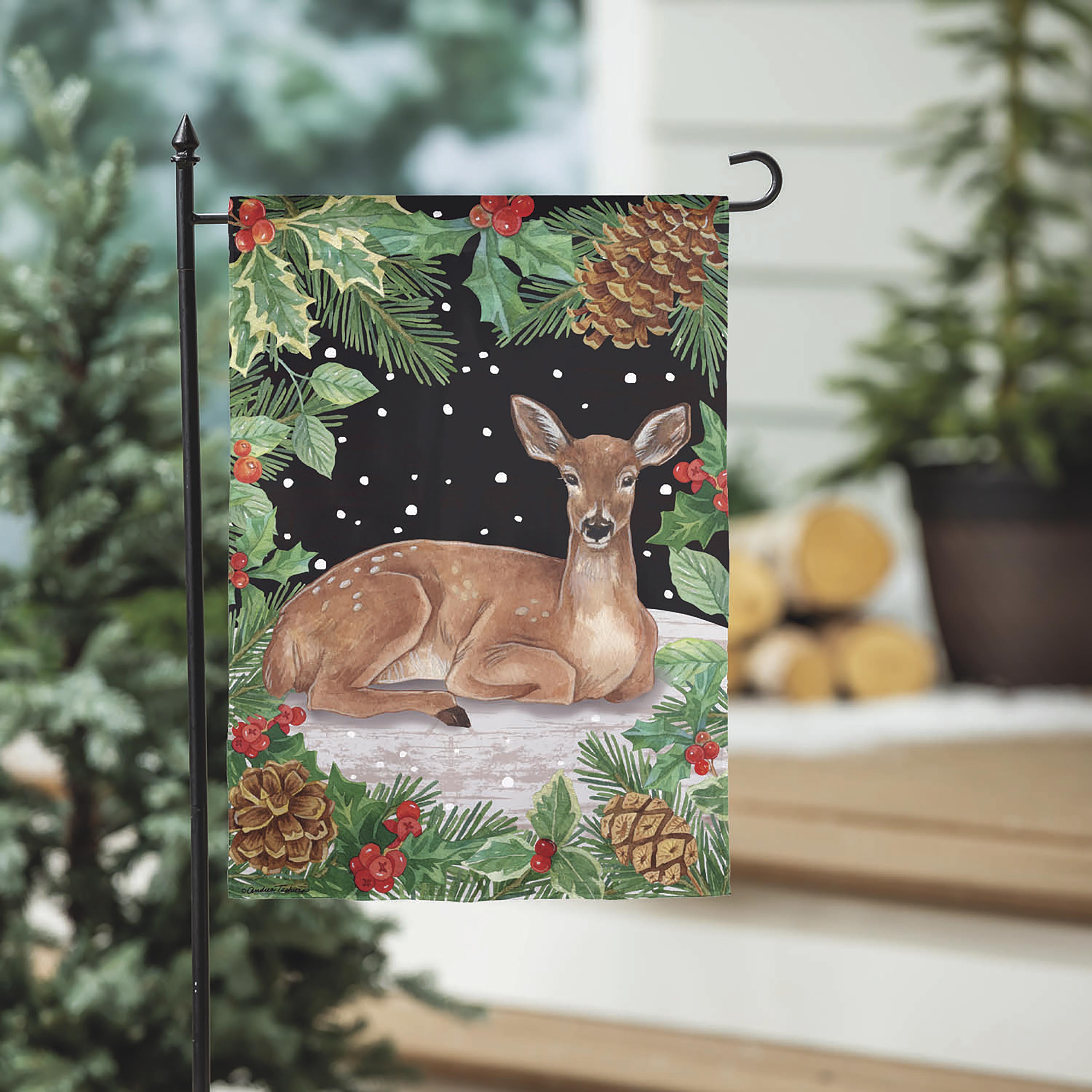 Woodland Peace on Earth Deer Suede Garden Flag – Plow & Hearth