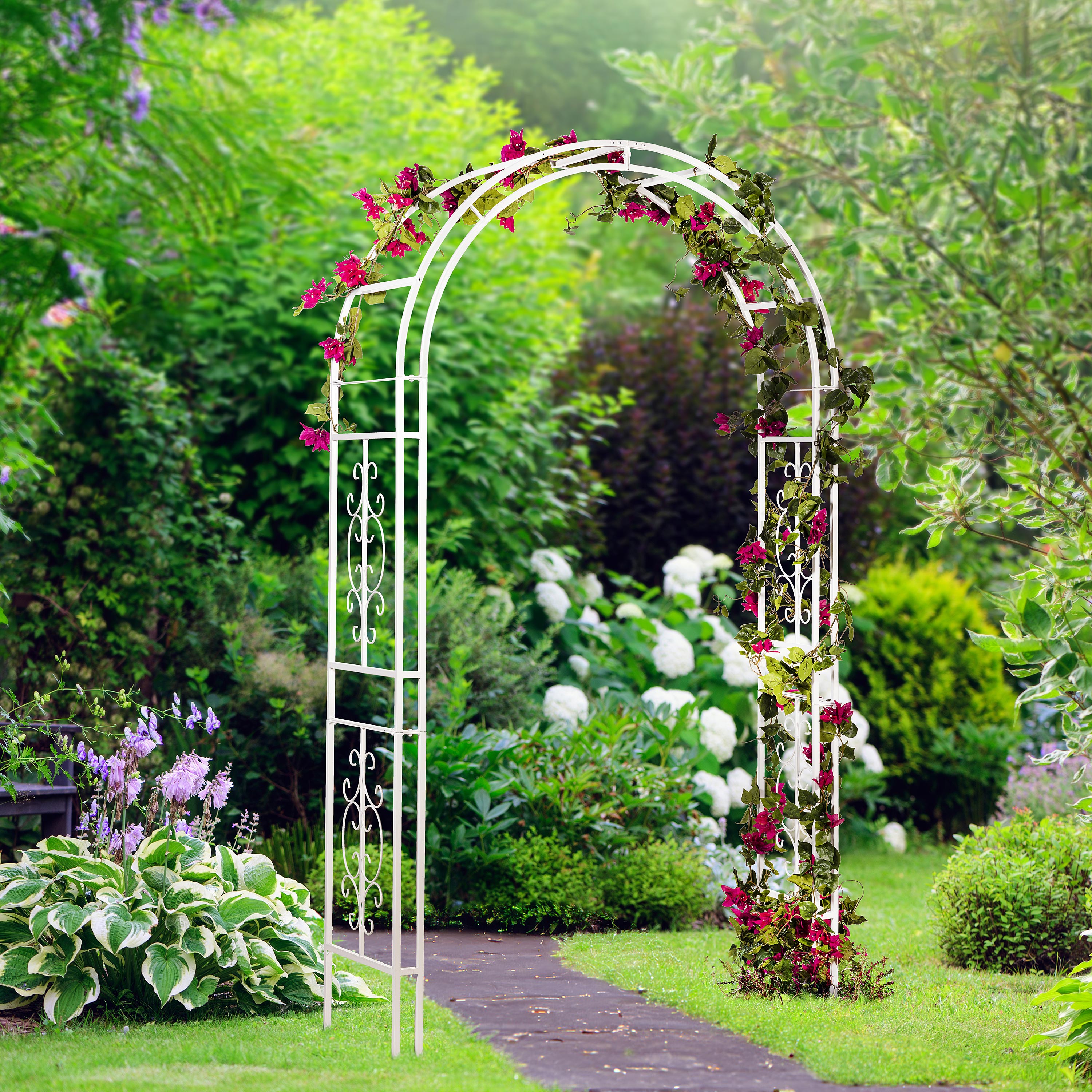 White Montebello Slimline Garden Arbor – Plow & Hearth