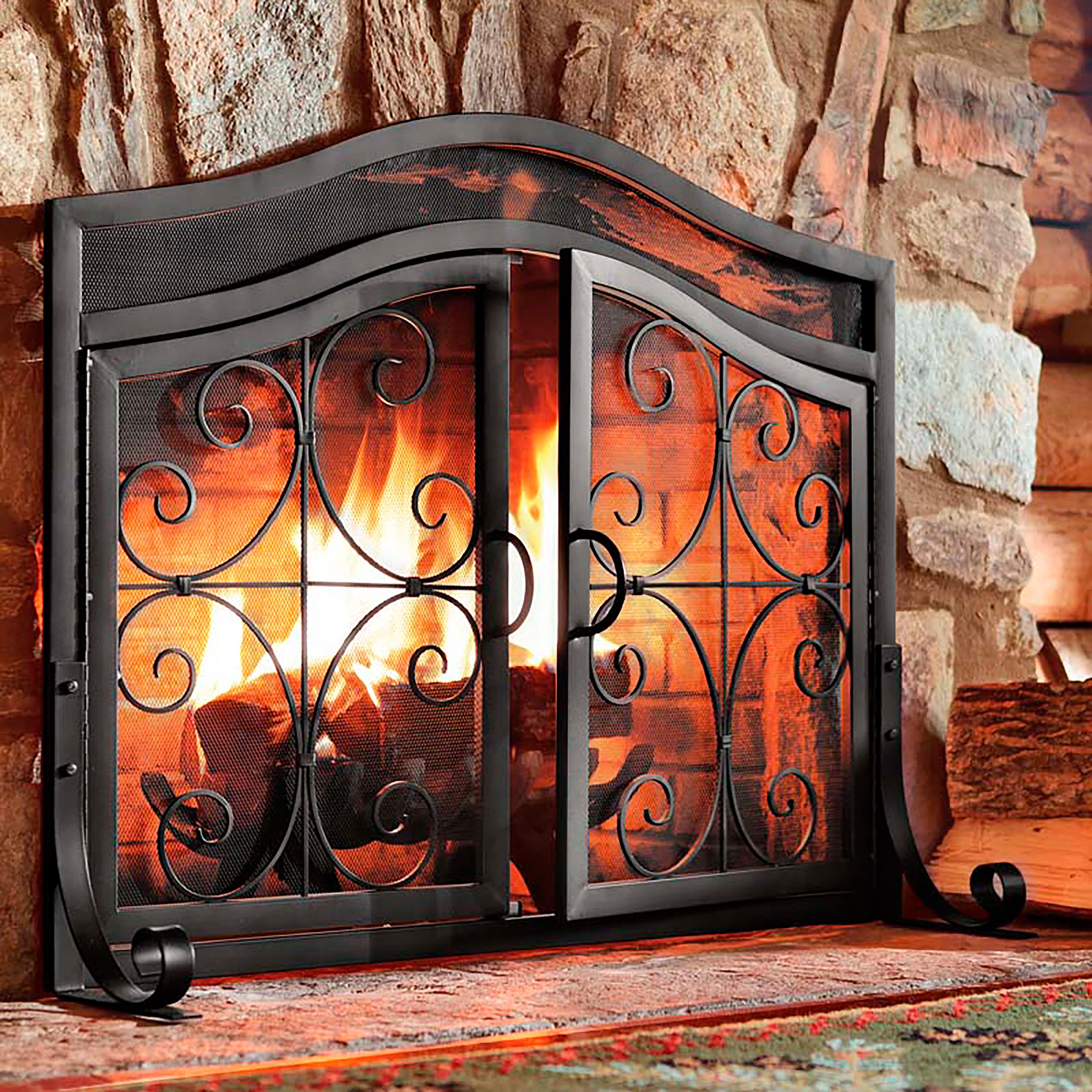 Plow & Hearth Metal Fireplace deals Screen Tree of Life Black