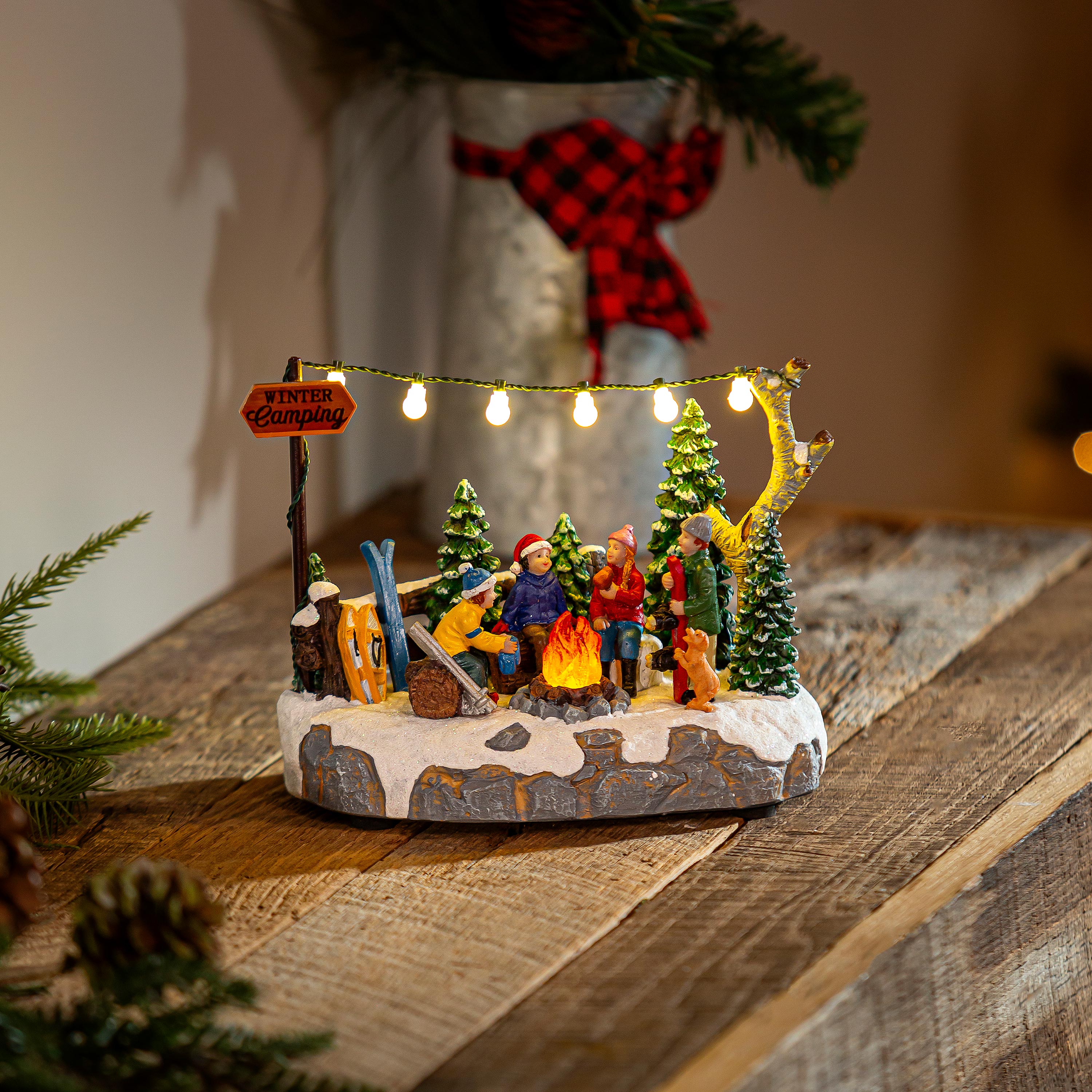 Christmas Vacation LED Table Decor Resin Flickering Campfire Scene