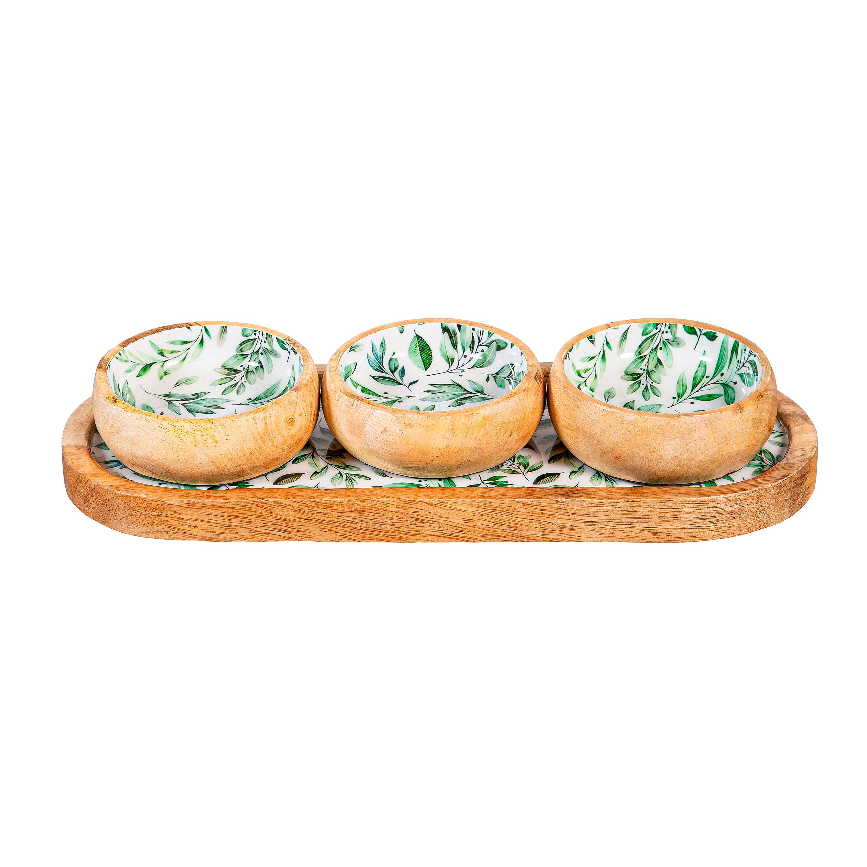 【未使用】HOYA EXEJOUR EPNS 洋食器 27本セット 木箱入り Olive Oasis 3-Section Wood Server with Bowls, 13