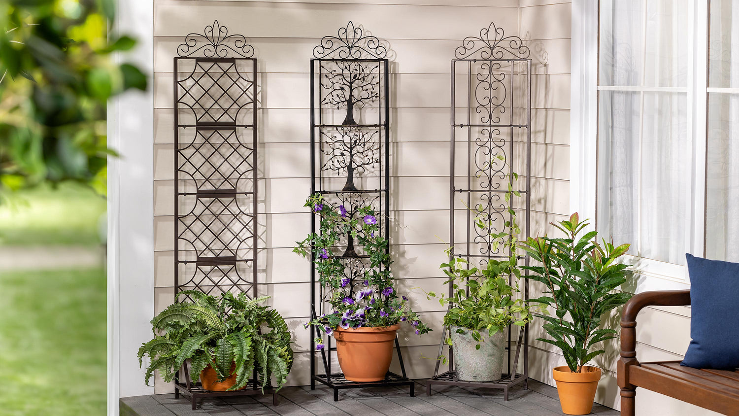 tripod plant trellis Tree of Life Metal Lattice Trellis with Planter Stand – Plow & Hearth