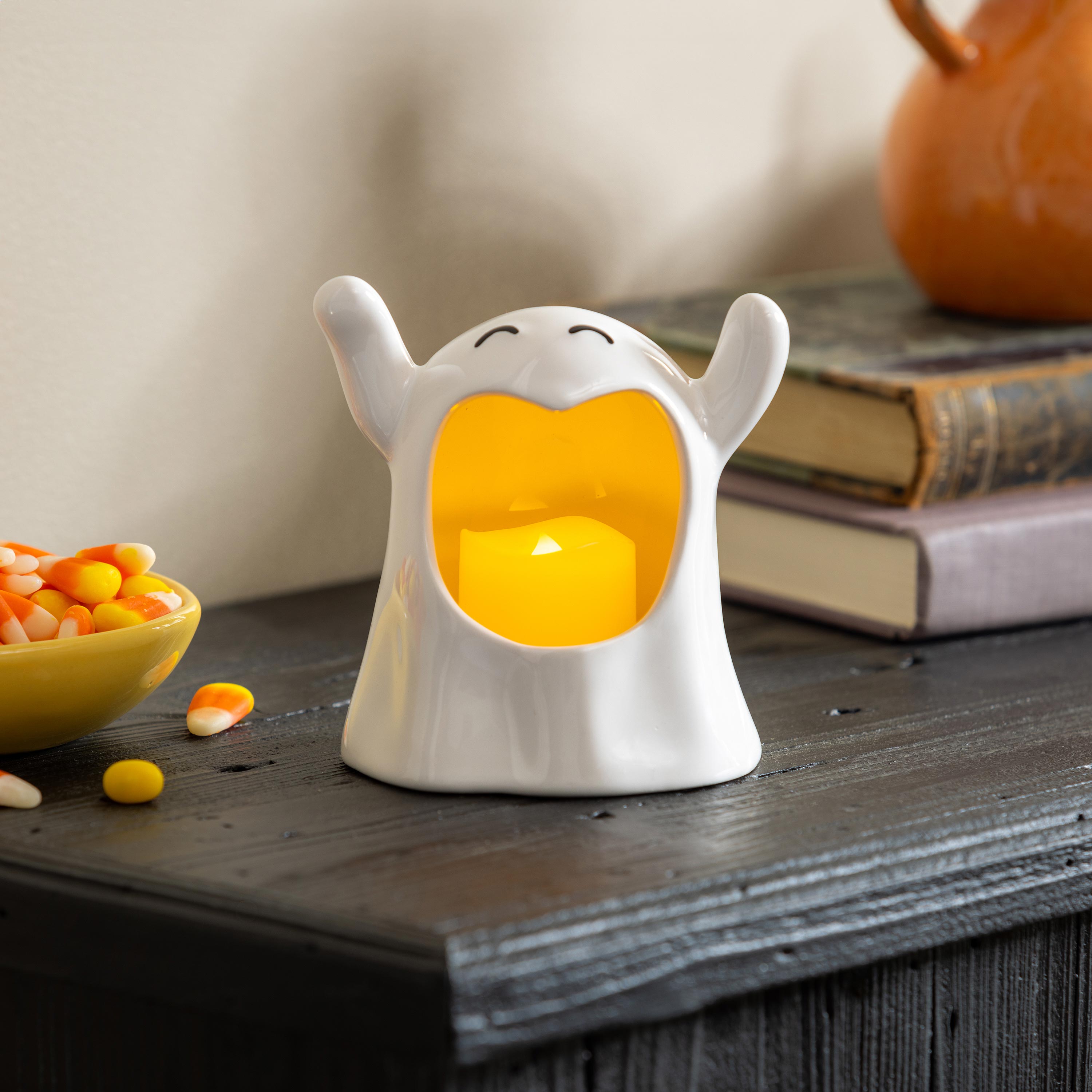 Ceramic Happy Ghost Tealight Candle Holder – Plow & Hearth