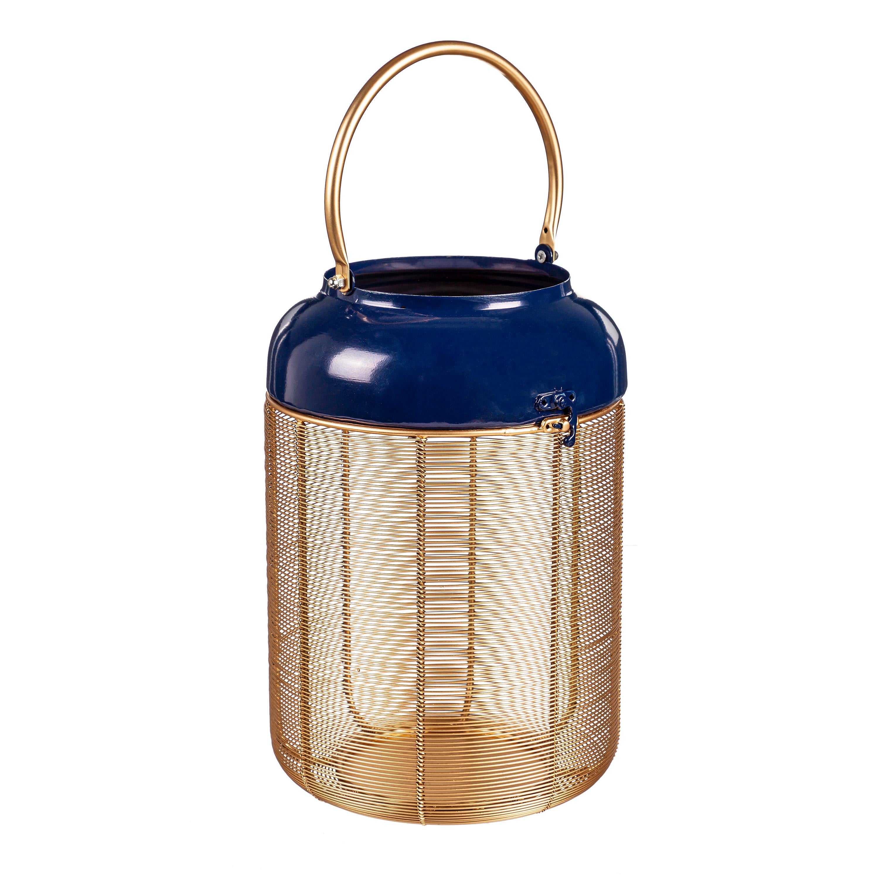 Blue and Gold Metal Lanterns, Set of 2 – Plow & Hearth