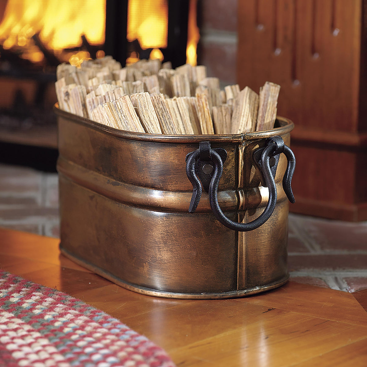 Small Metal Firewood Bucket w/Copper Finish | Plow & Hearth