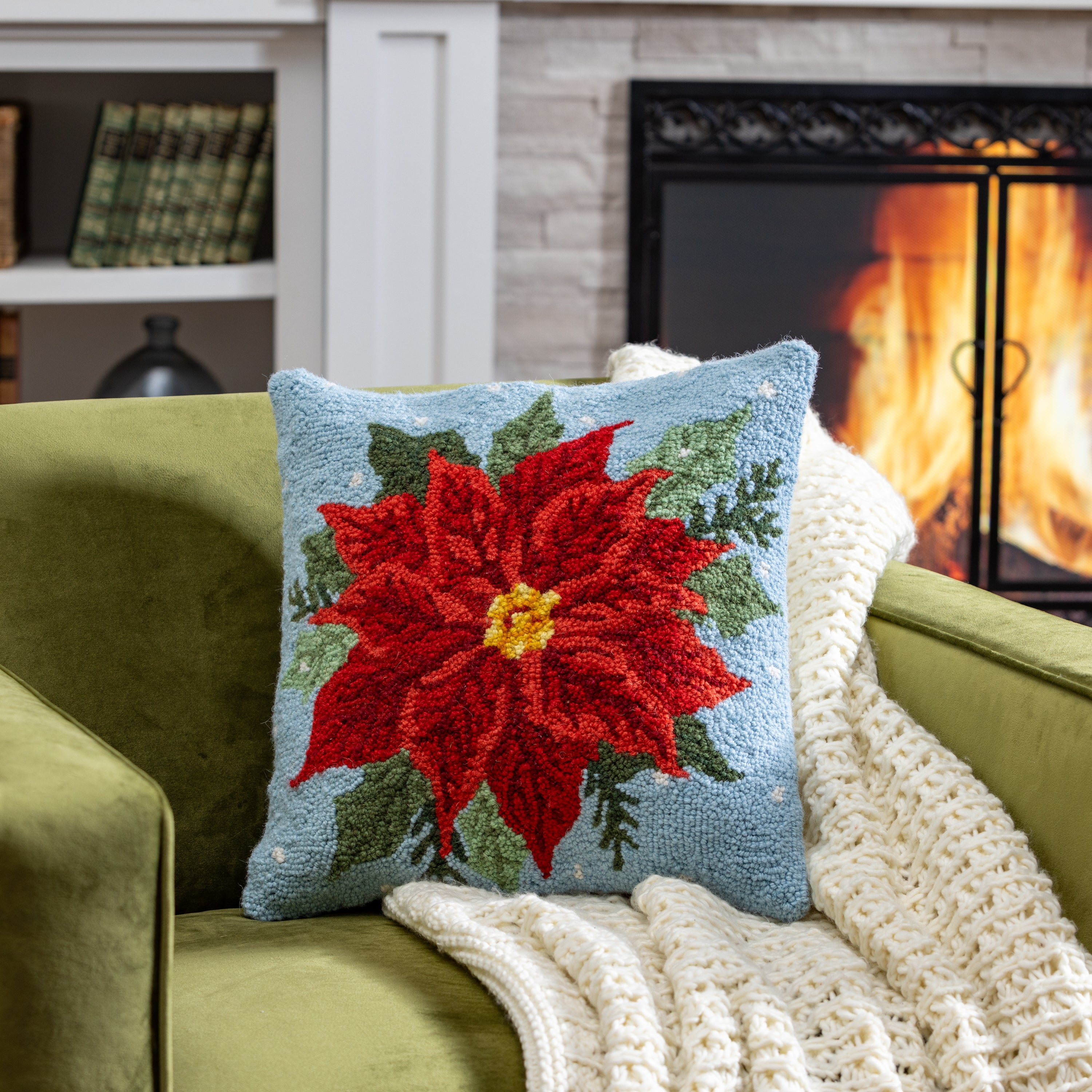 Plow & Hearth Poinsettia Hook Pillow - Thumbnail 4