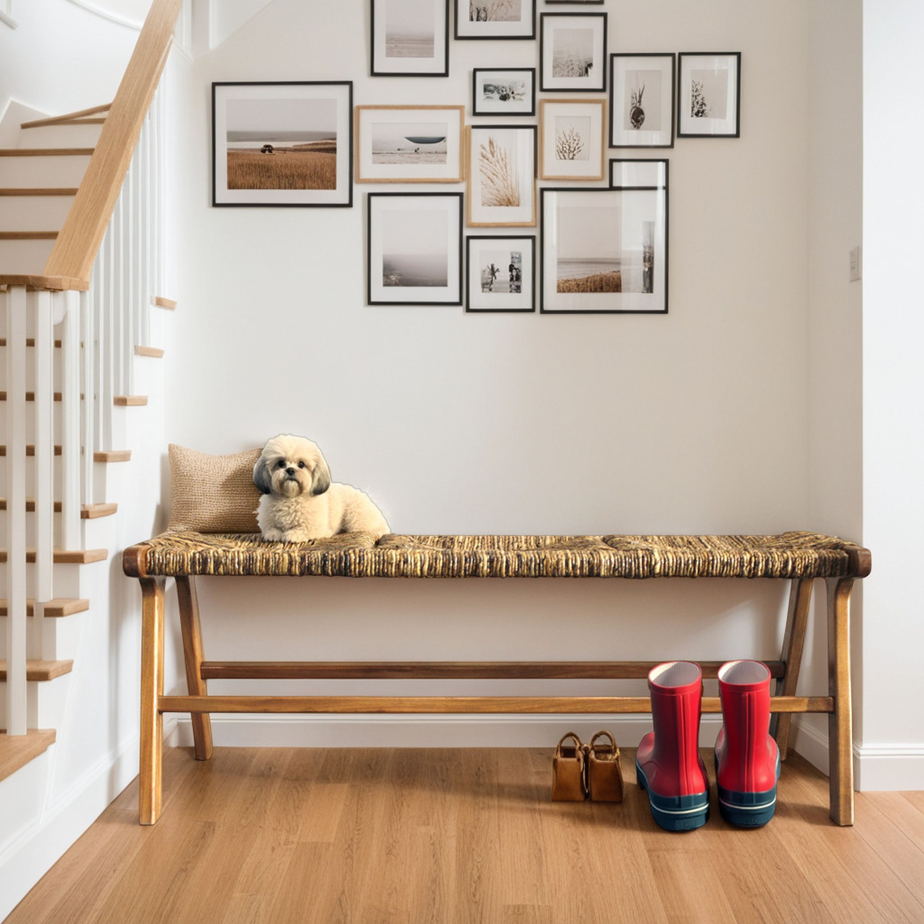 Karson Banana Weave Bench, Caramel, 48