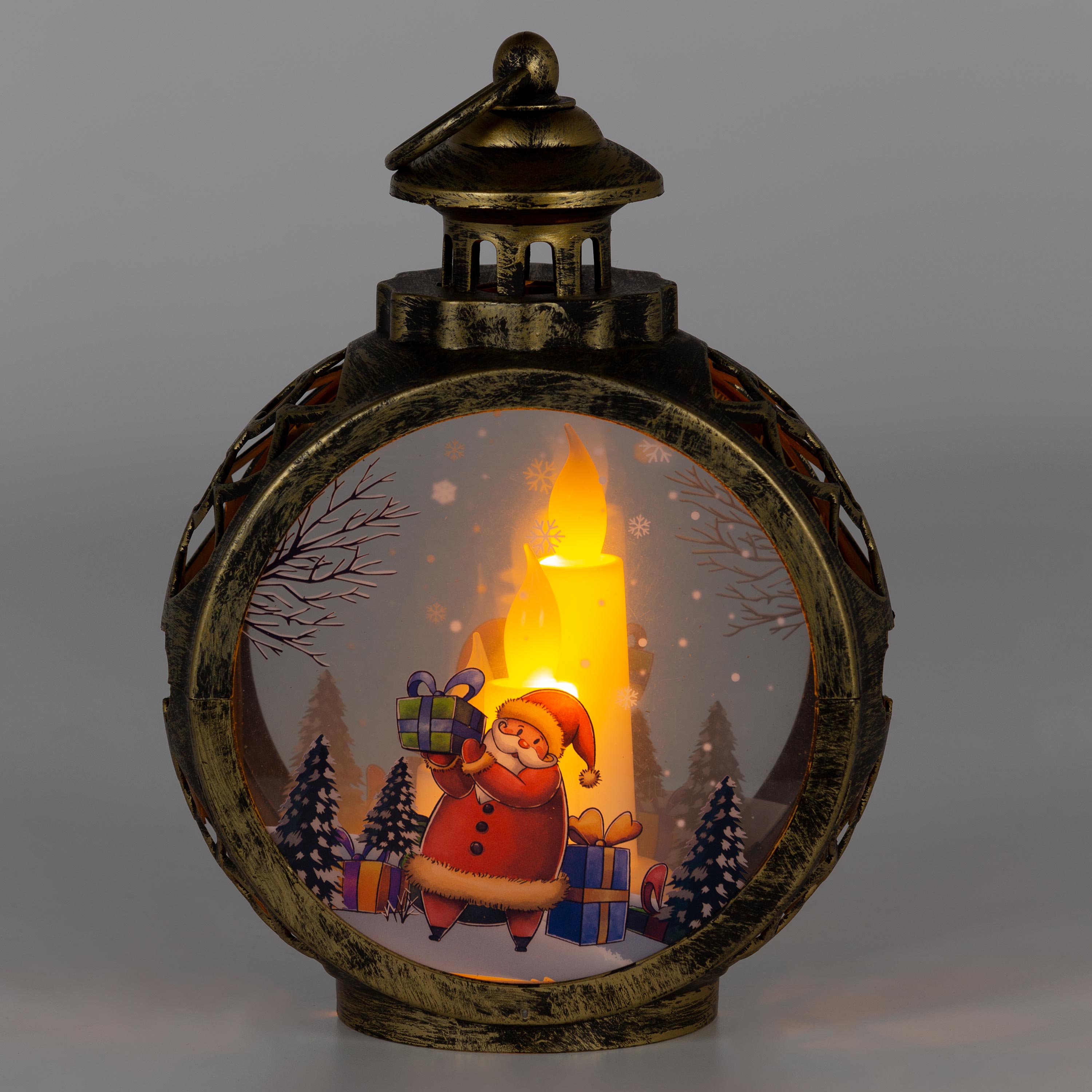 Santa Claus Christmas Scene Lantern with LED Candles – Plow & Hearth