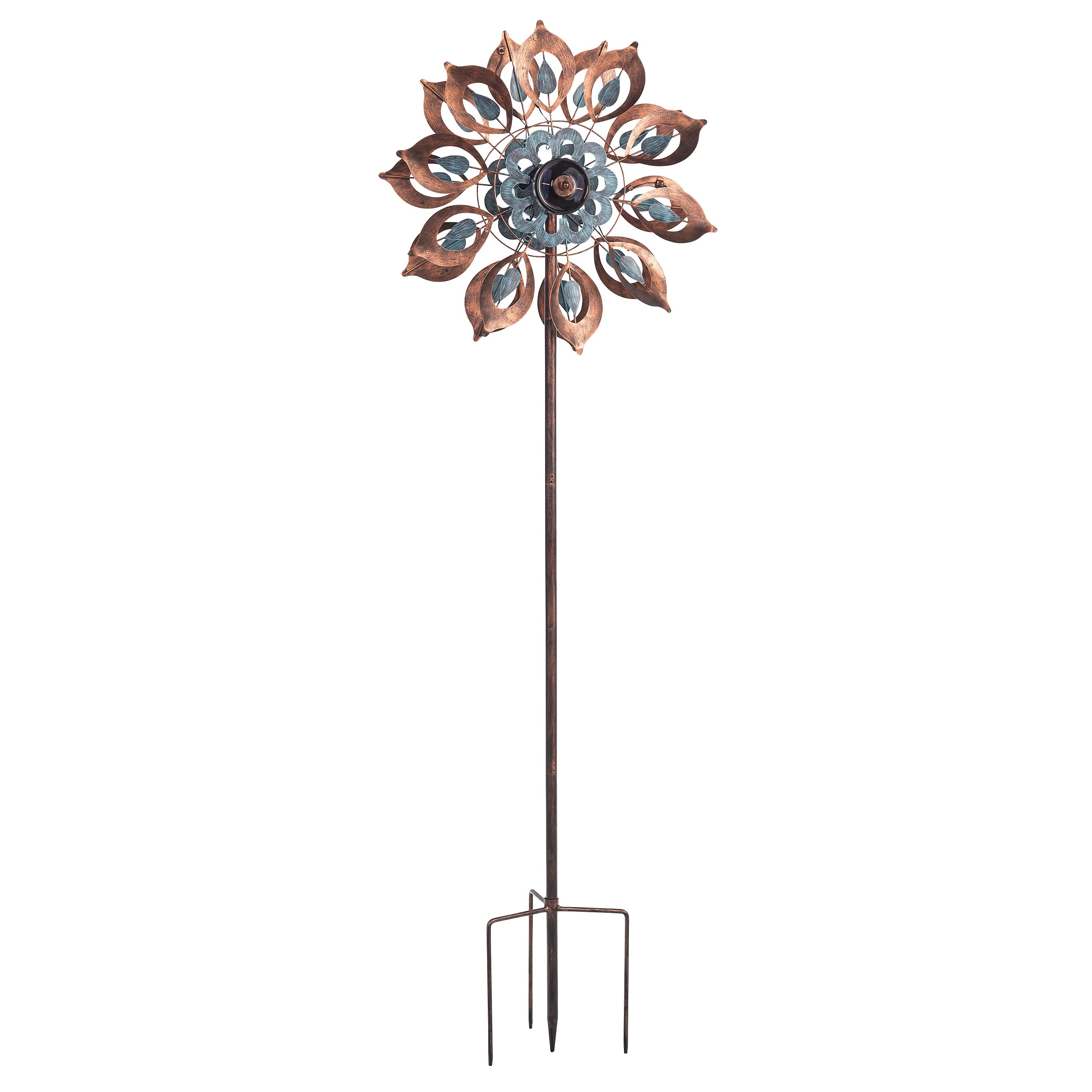 Antique Blue and Copper Lily Flower Solar Wind Spinner – Plow & Hearth
