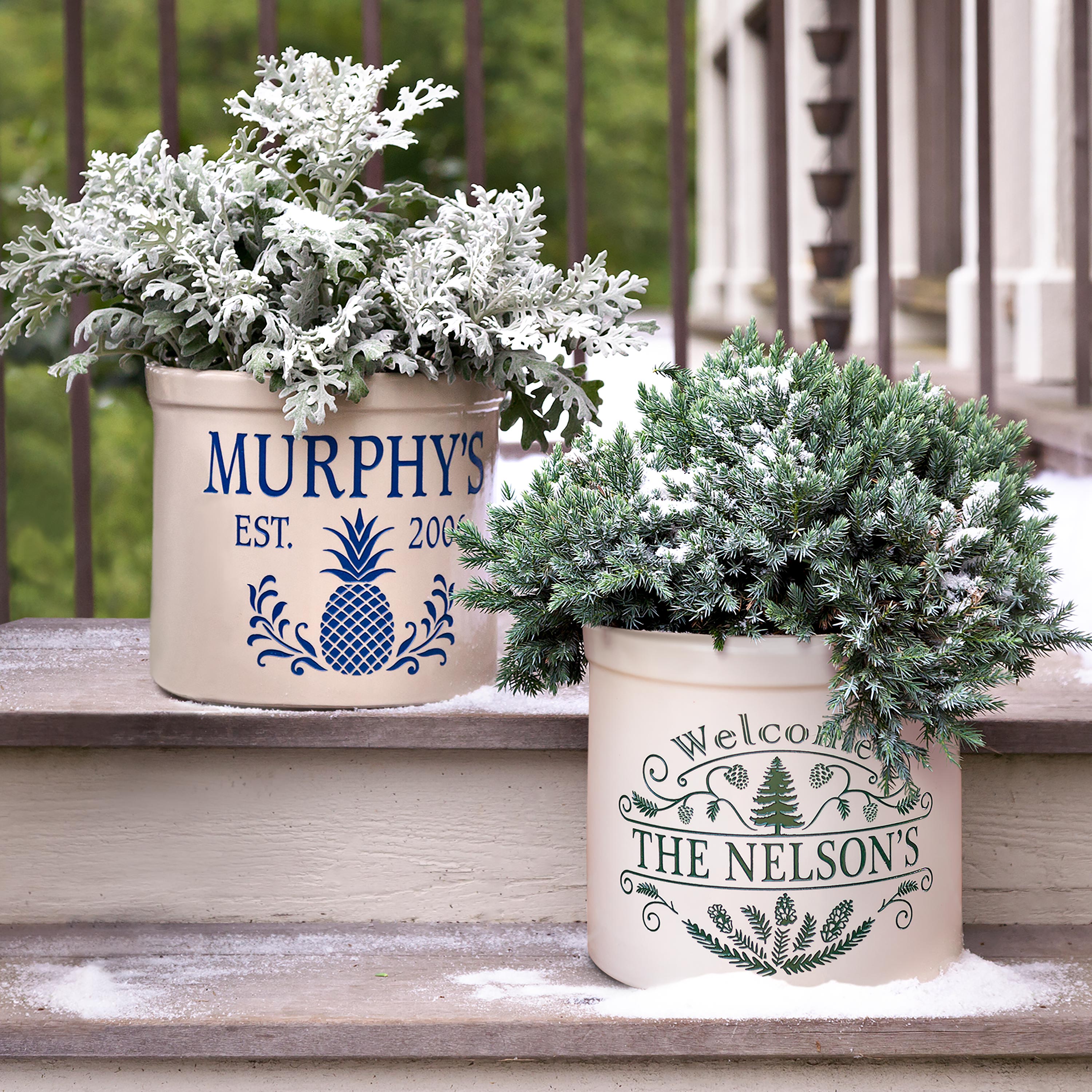 Personalized Pine Welcome Stoneware Crock – Plow & Hearth