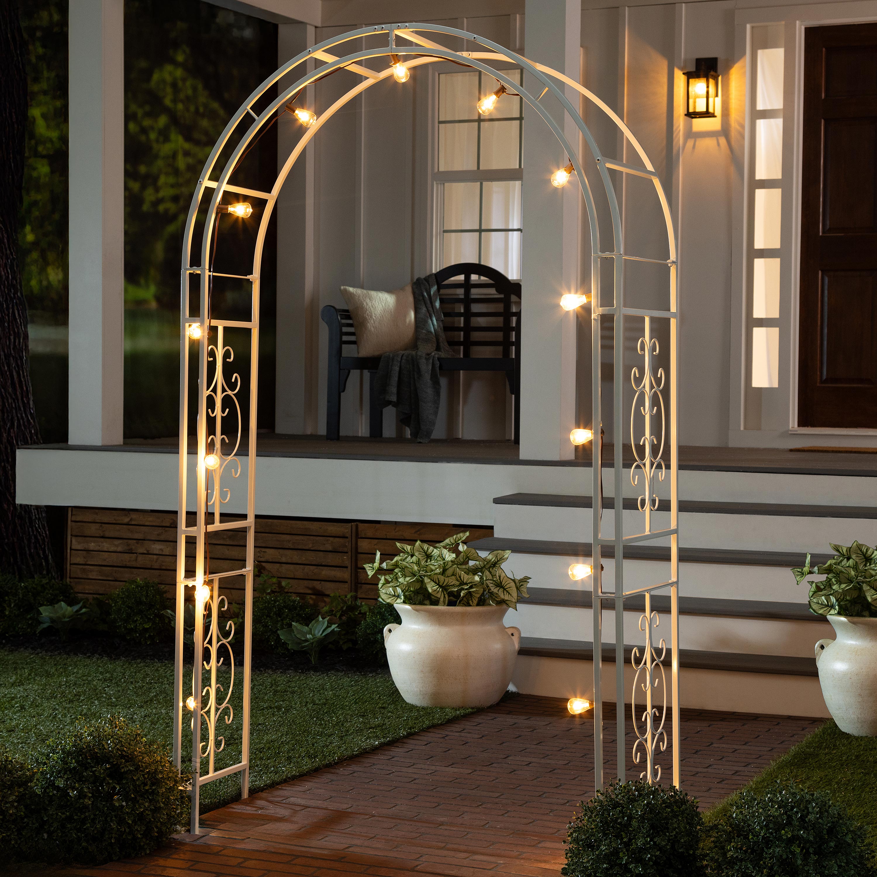 White Montebello Slimline Garden Arbor – Plow & Hearth