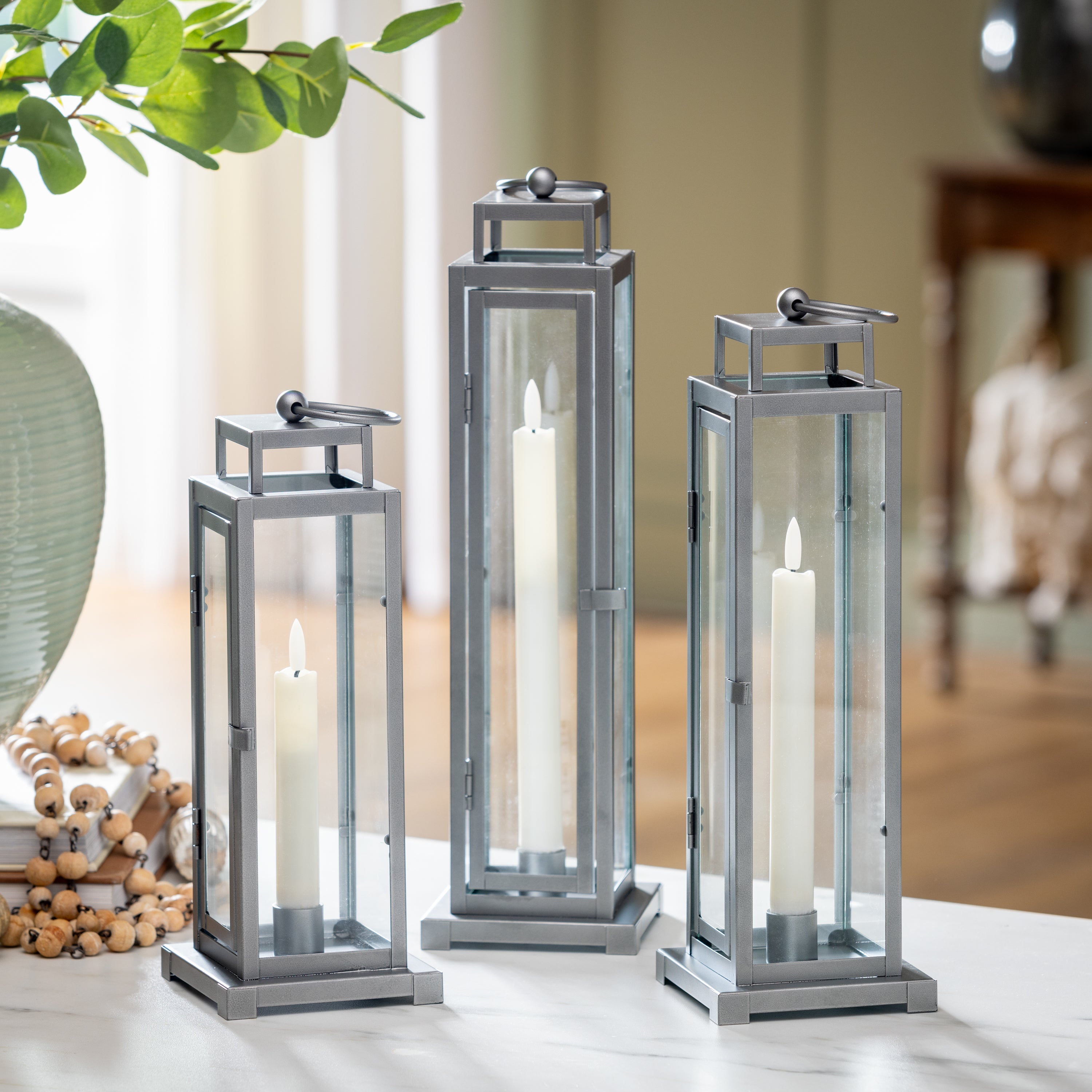 Tower Lantern LED Tapered Set of 3 with Gray Finish – Plow & Hearth