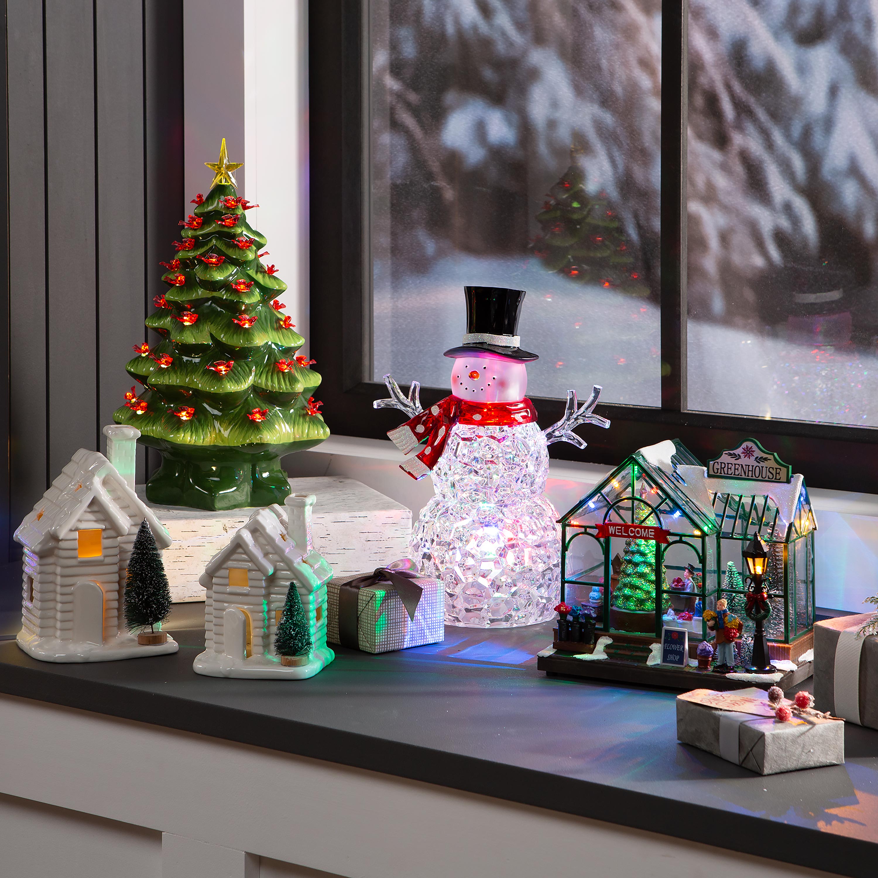 Lighted Houses with Bottle Brush Trees, Set of 2 – Plow & Hearth