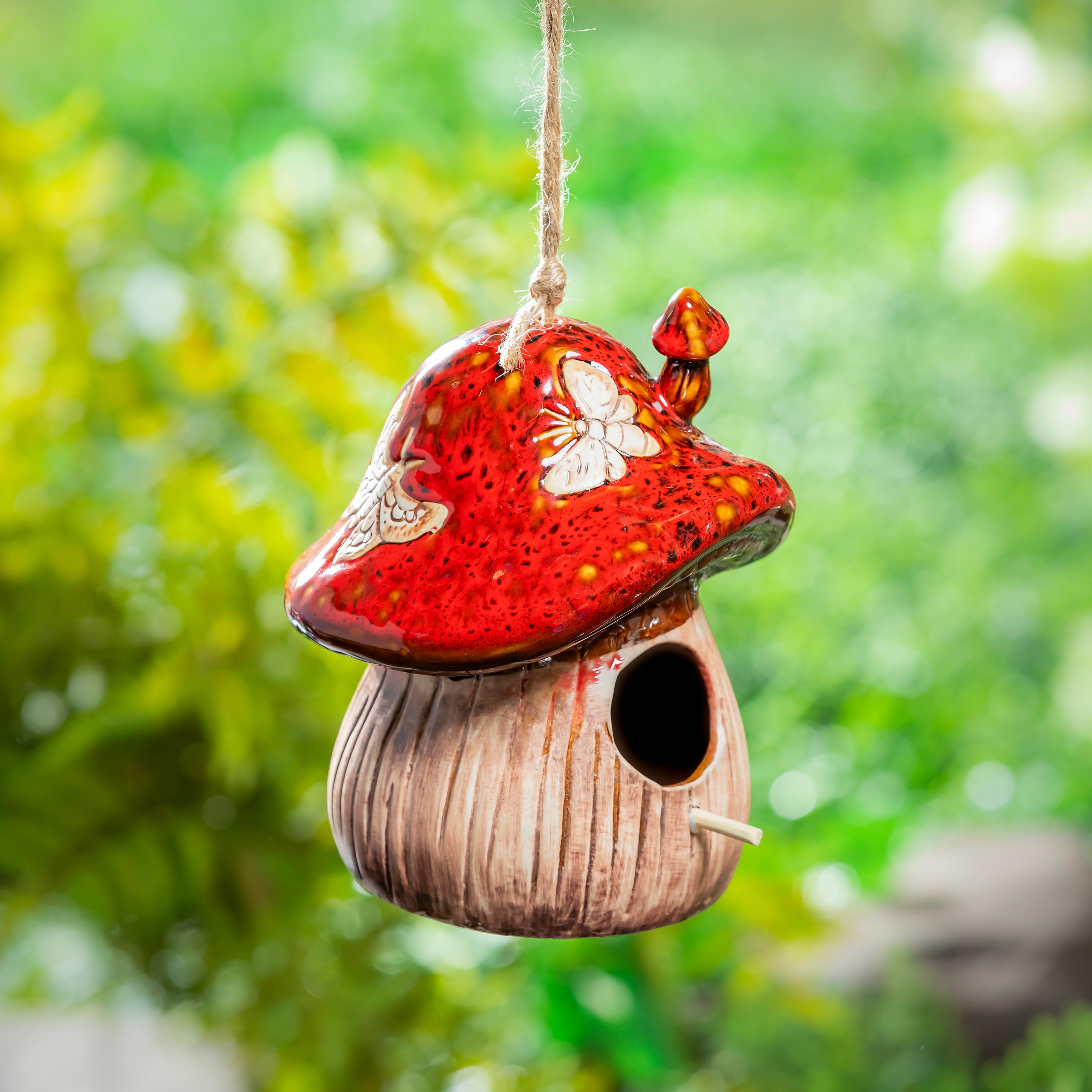 Ceramic Fantasy Mushroom Hanging Bird House – Plow & Hearth Ceramic Fantasy Mushroom Hanging Bird House – Plow & Hearth