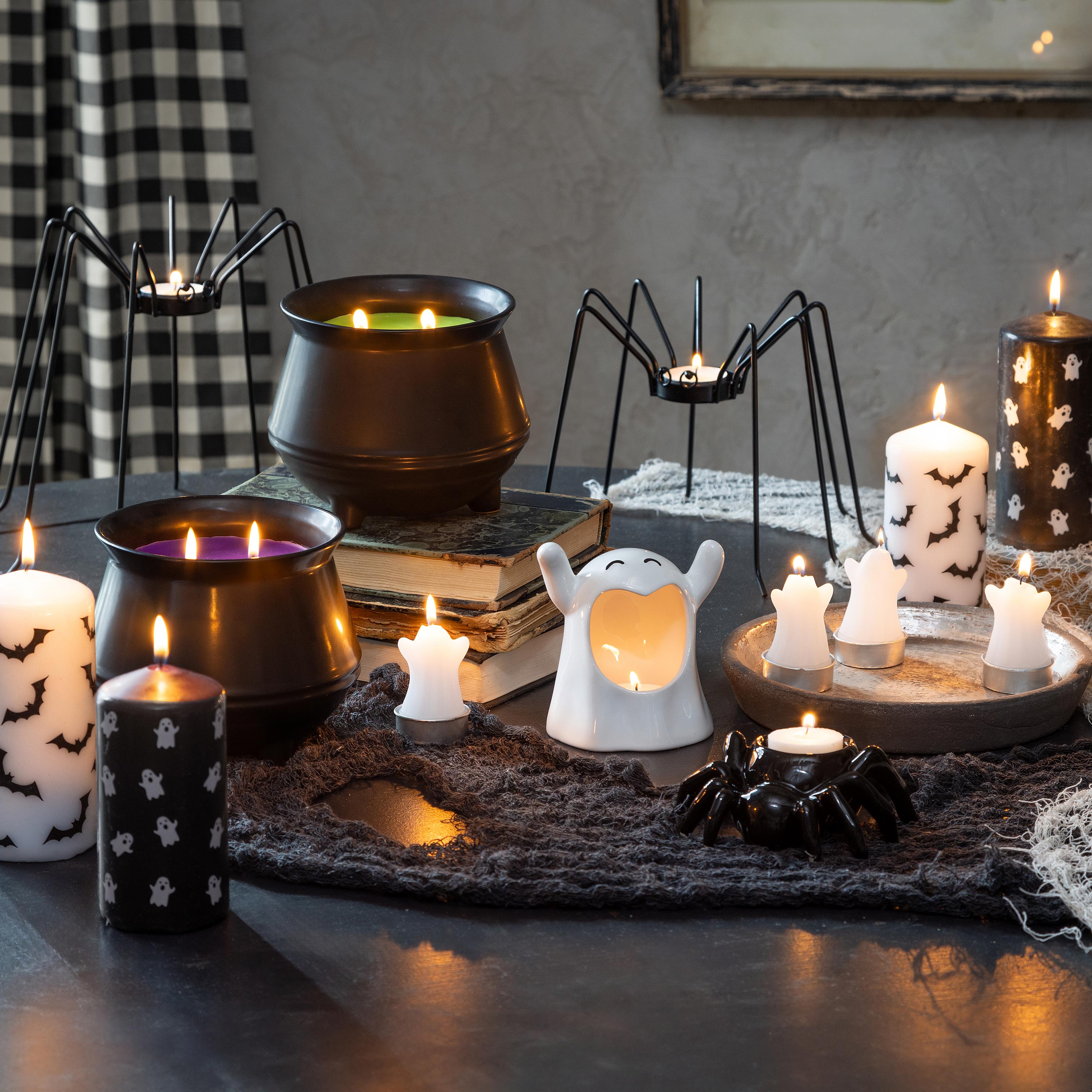 Haunted House Ghost Pillar Wax Candle, Set of 2 – Plow & Hearth