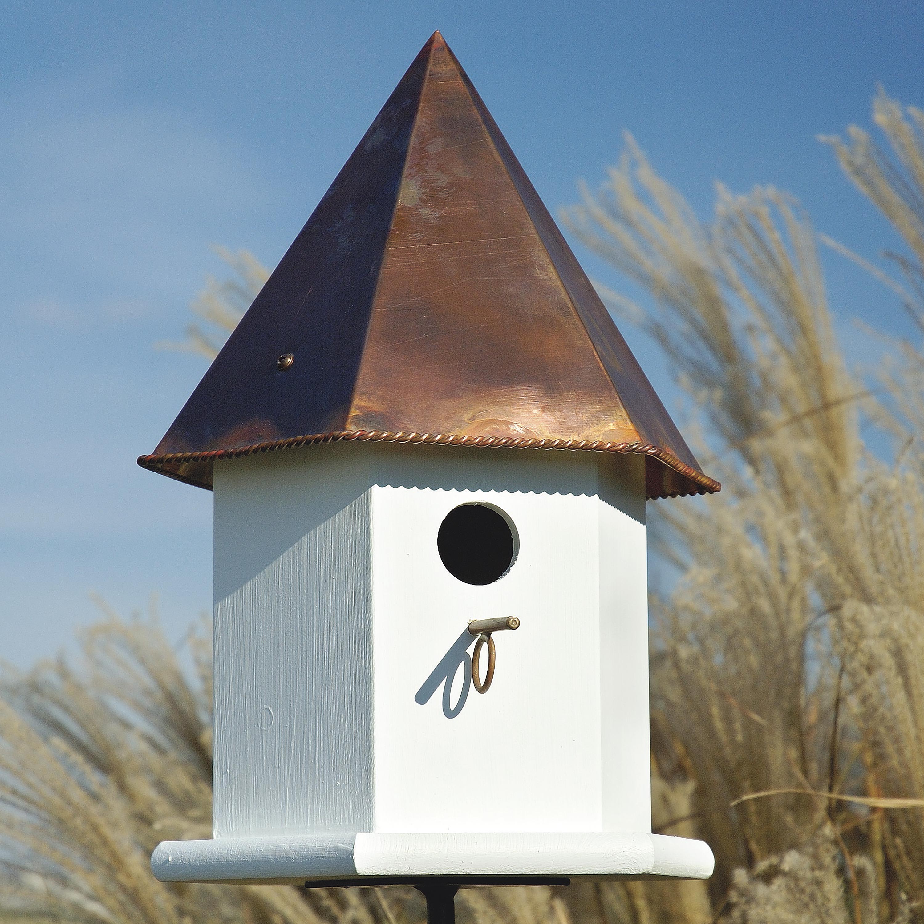 Copper Songbird Deluxe Birdhouse w/Brown Patina Roof | Plow & Hearth
