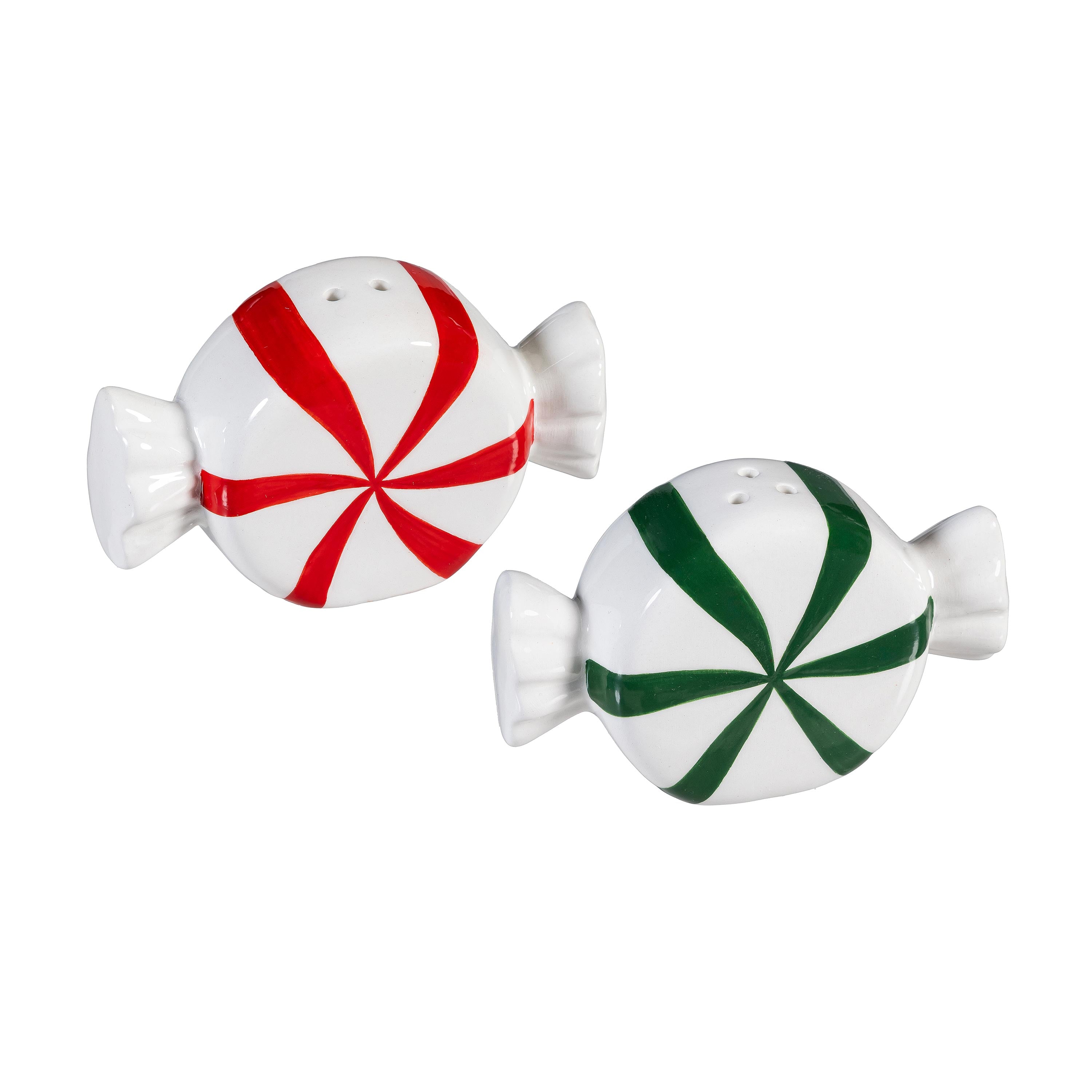 Sugar & Stripes Bright Salt & Pepper Shakers Ceramic Peppermint