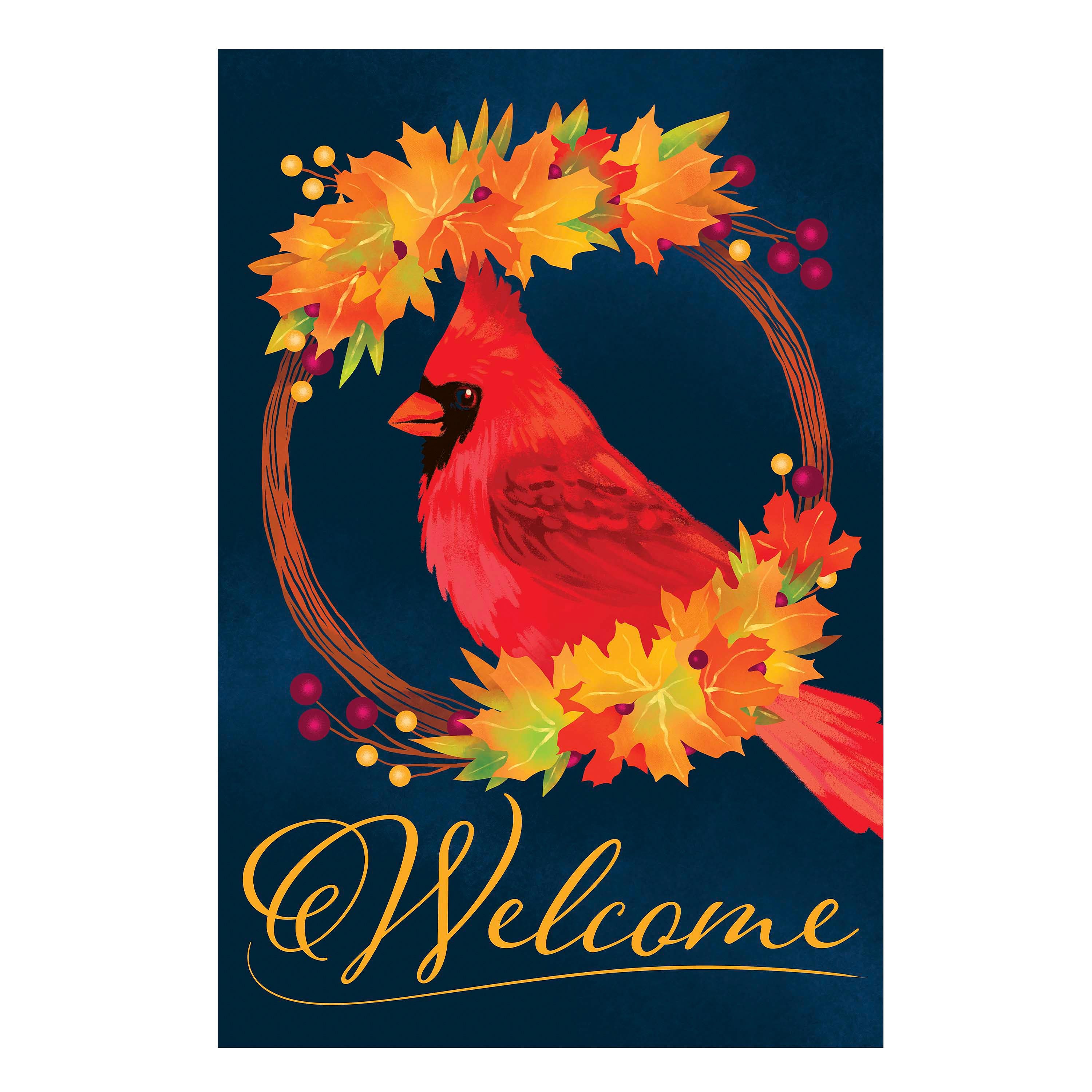 秋山花　「THE 3 BIRDS AND A FLAG」 Fall Cardinal Wreath Burlap House Flag – Plow & Hearth