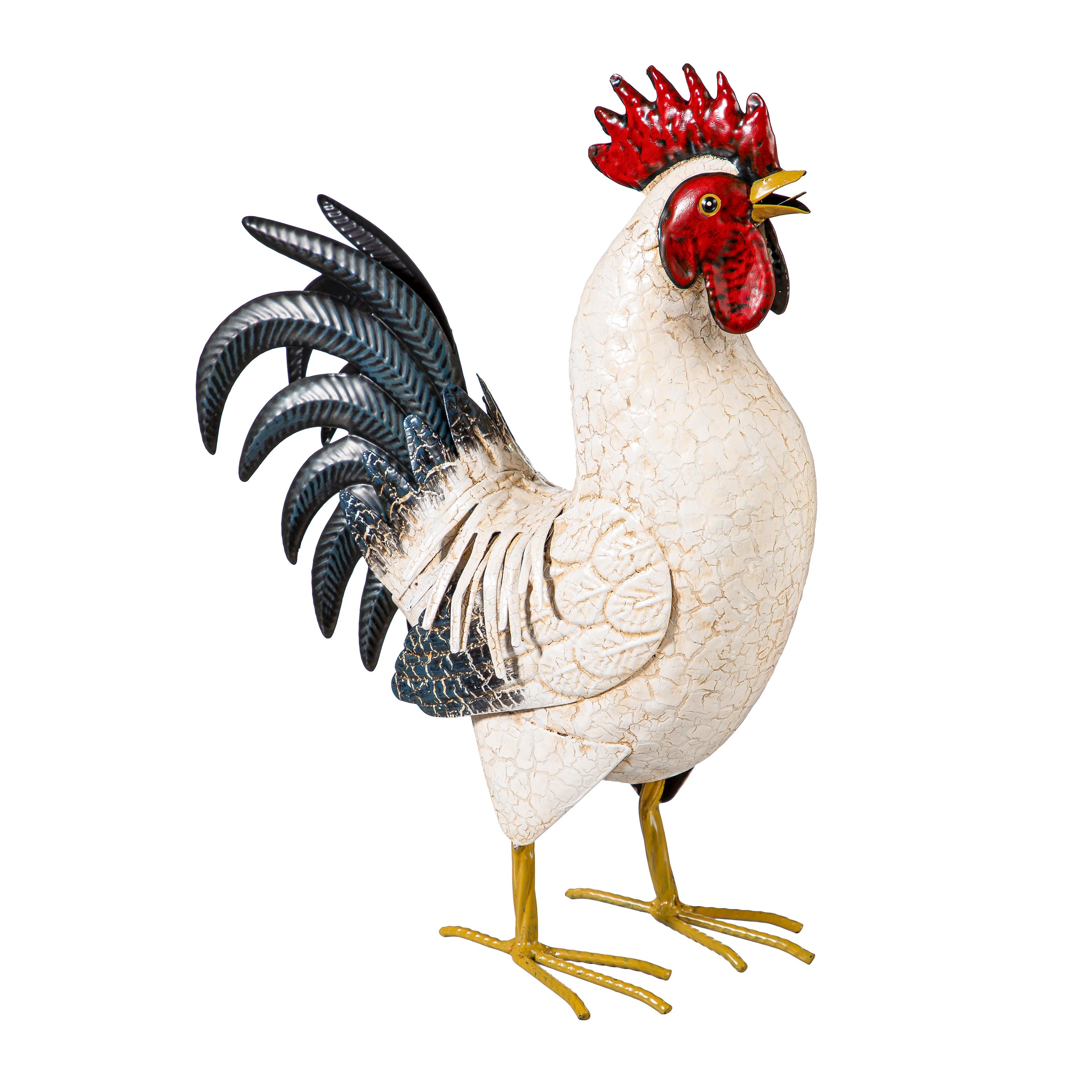 Petal & Plow Garden Statue, Metal Rooster With Light