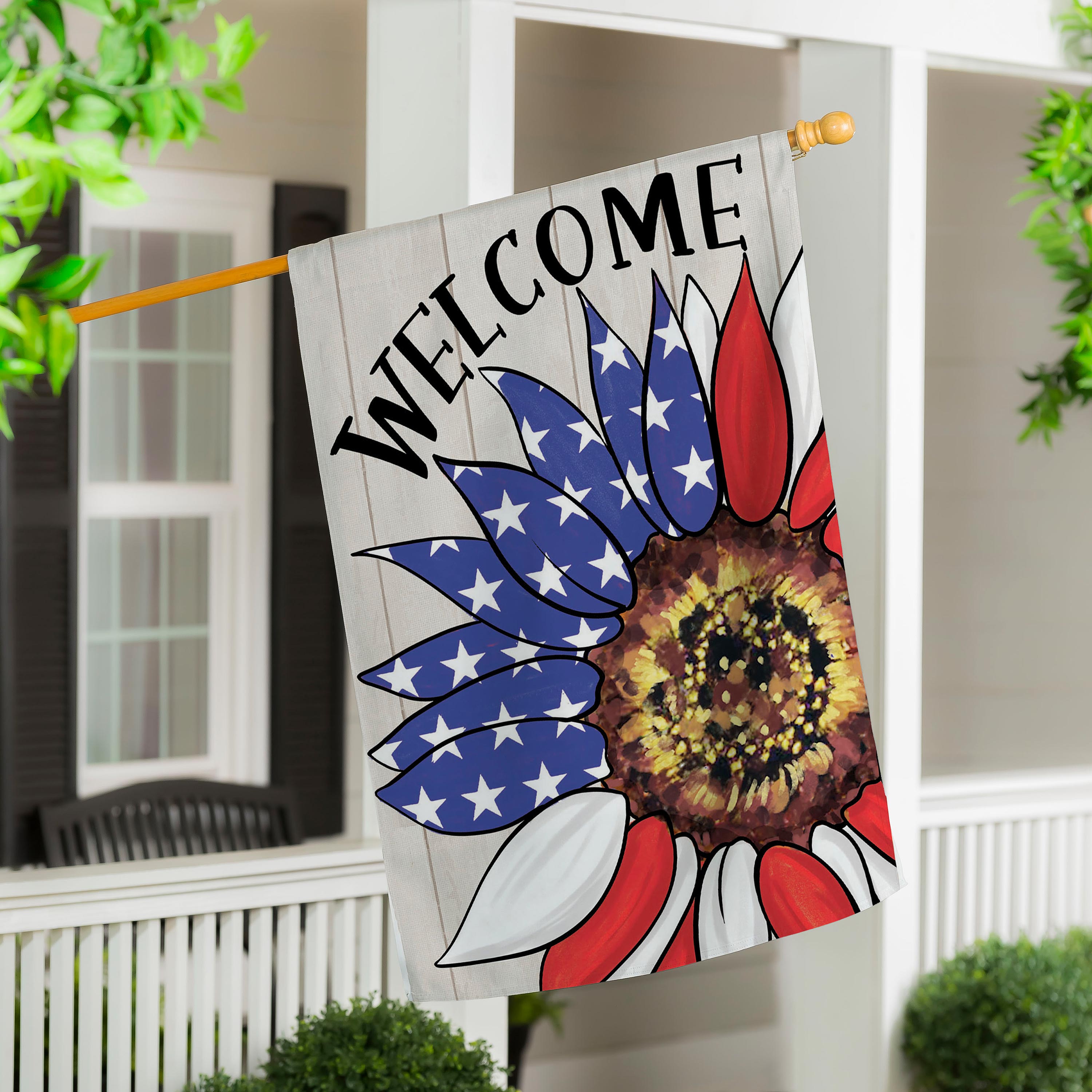 Patriotic Sunflower Burlap House Flag