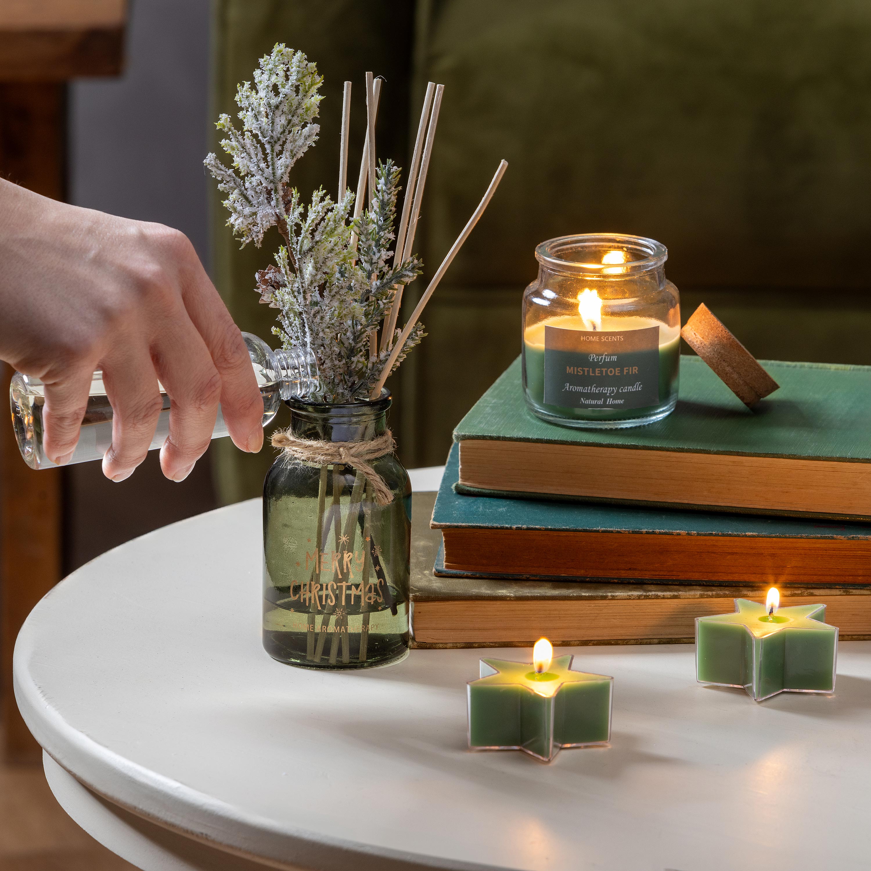 Shades of Emerald Candle and Diffuser, Soy Blend Wax Candle and