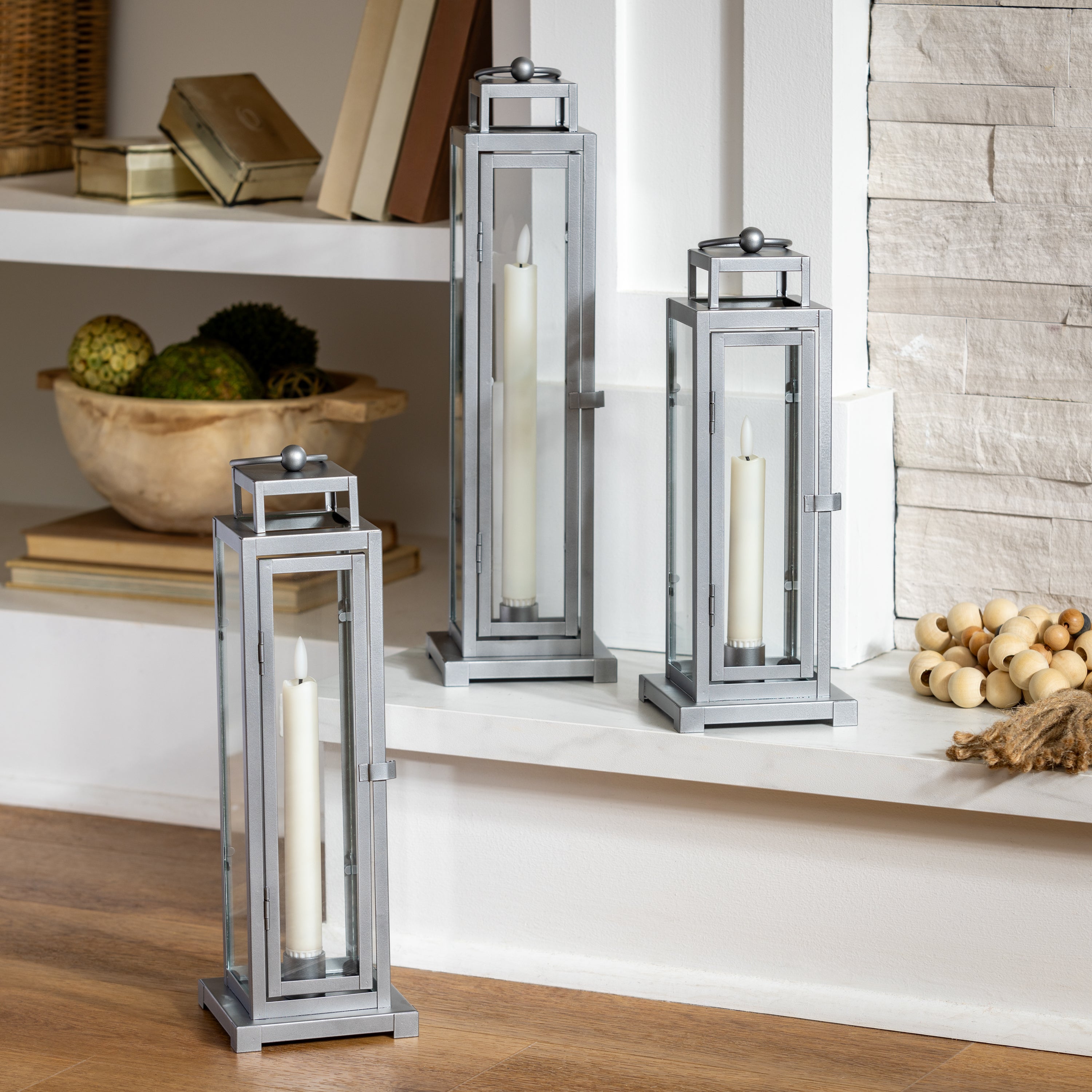 Tower Lantern LED Tapered Set of 3 with Gray Finish – Plow & Hearth