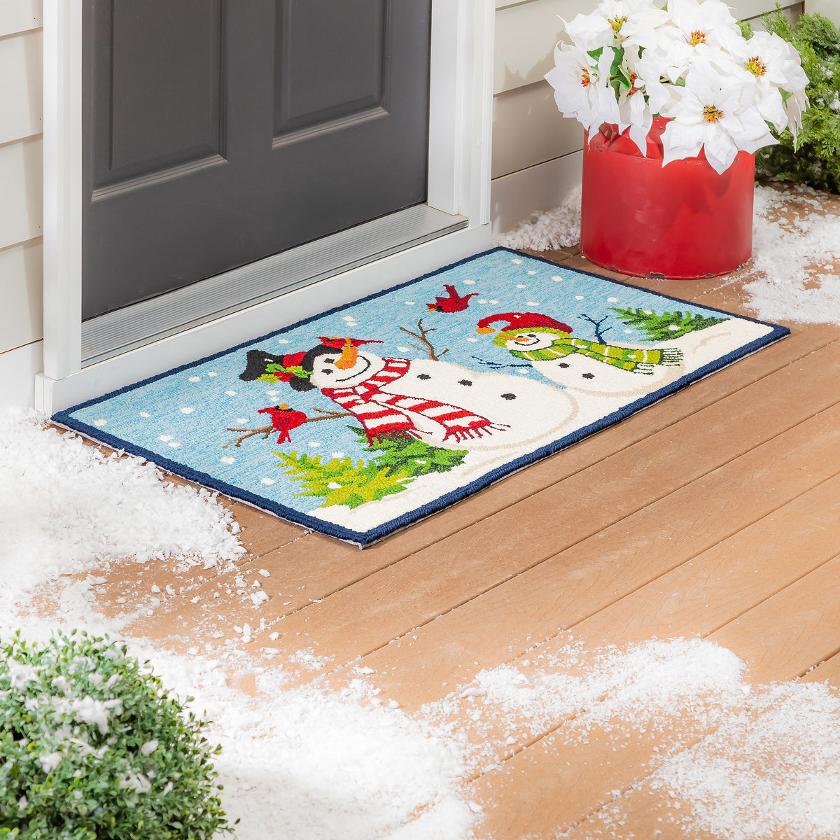 Indoor/Outdoor Hooked Rug Snowman With Friends Polypropylene, 24