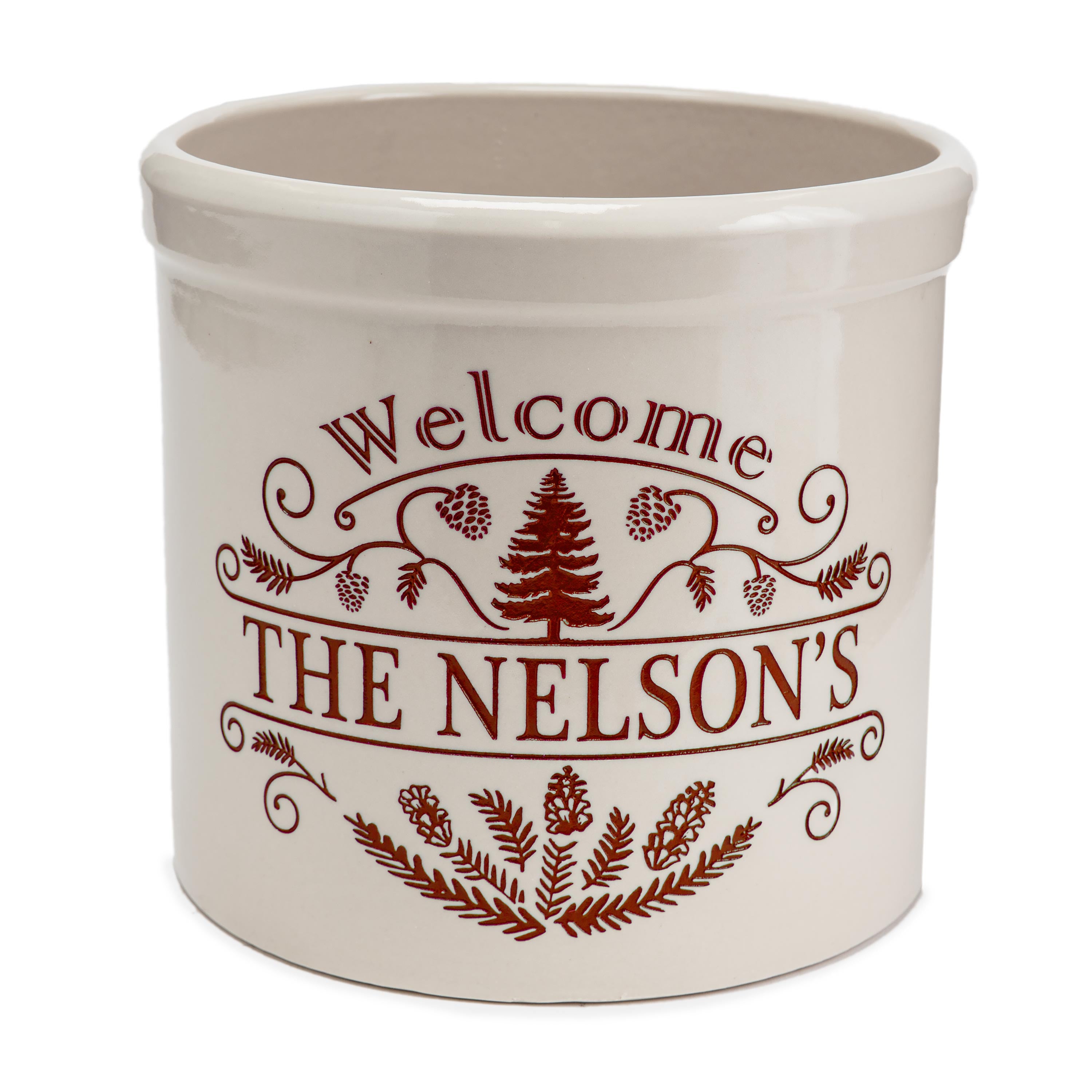 Personalized Pine Welcome Stoneware Crock – Plow & Hearth