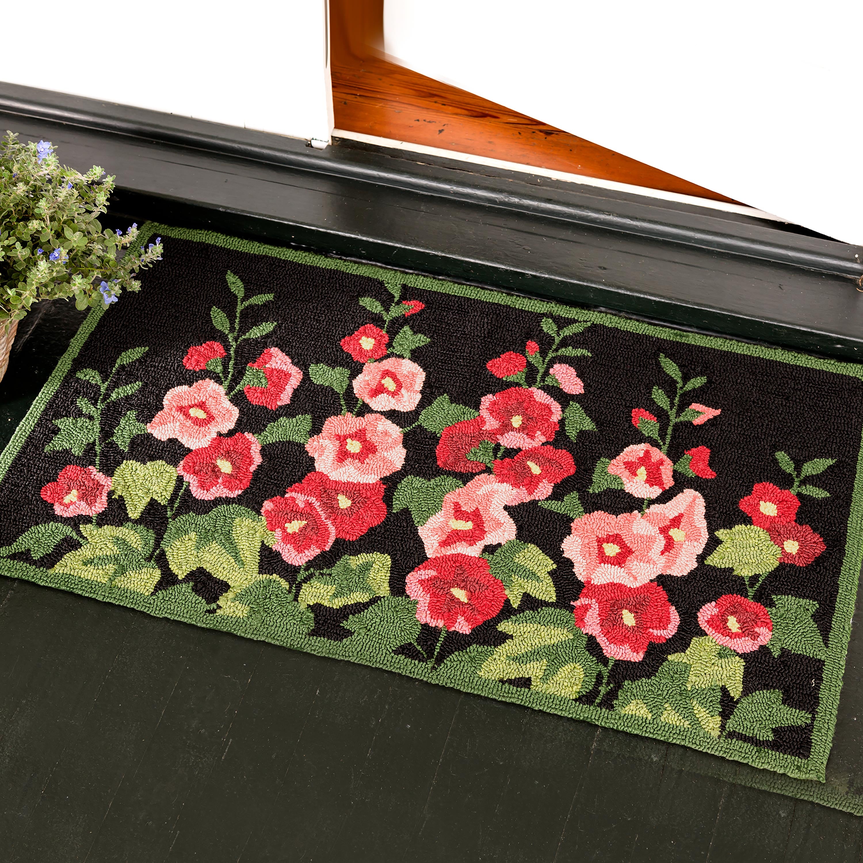 Machine-Washable Accent Rug, Hollyhocks | Plow & Hearth