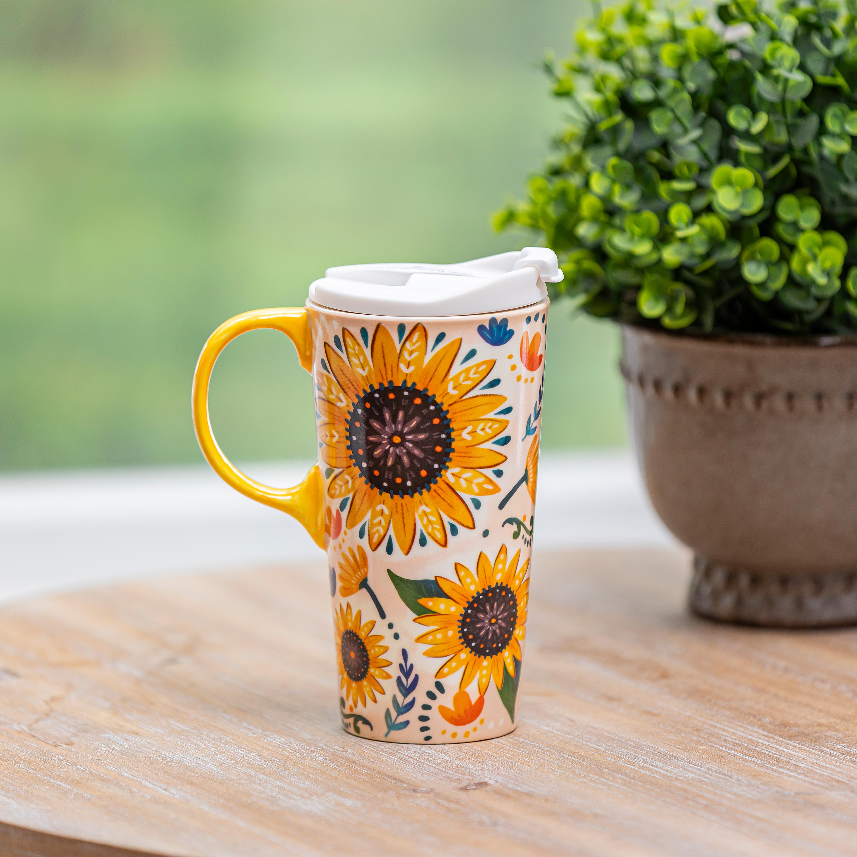 Folk Sunflower Ceramic Perfect Cup, 17oz, Gift Box – Plow & Hearth