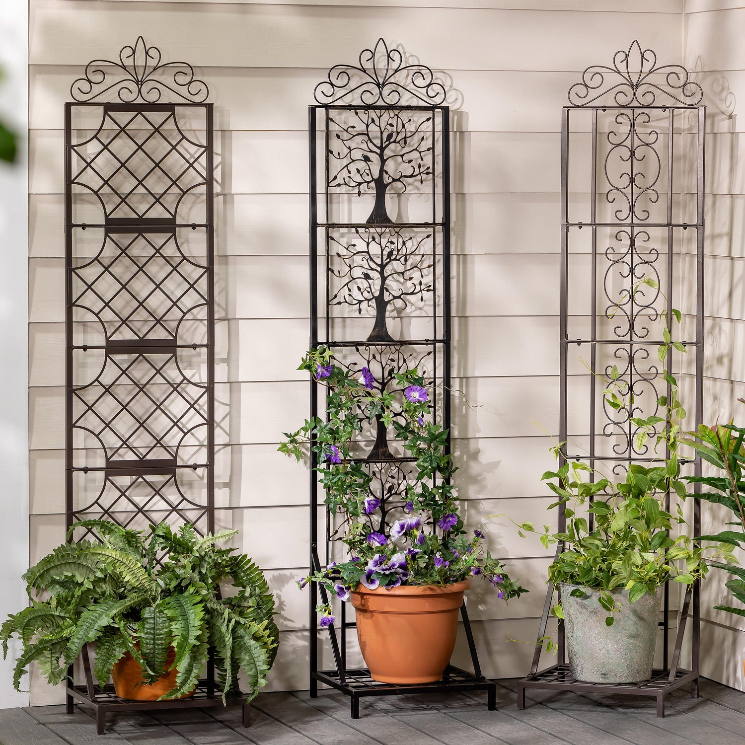 planter with metal trellis Tree of Life Metal Lattice Trellis with Planter Stand – Plow & Hearth