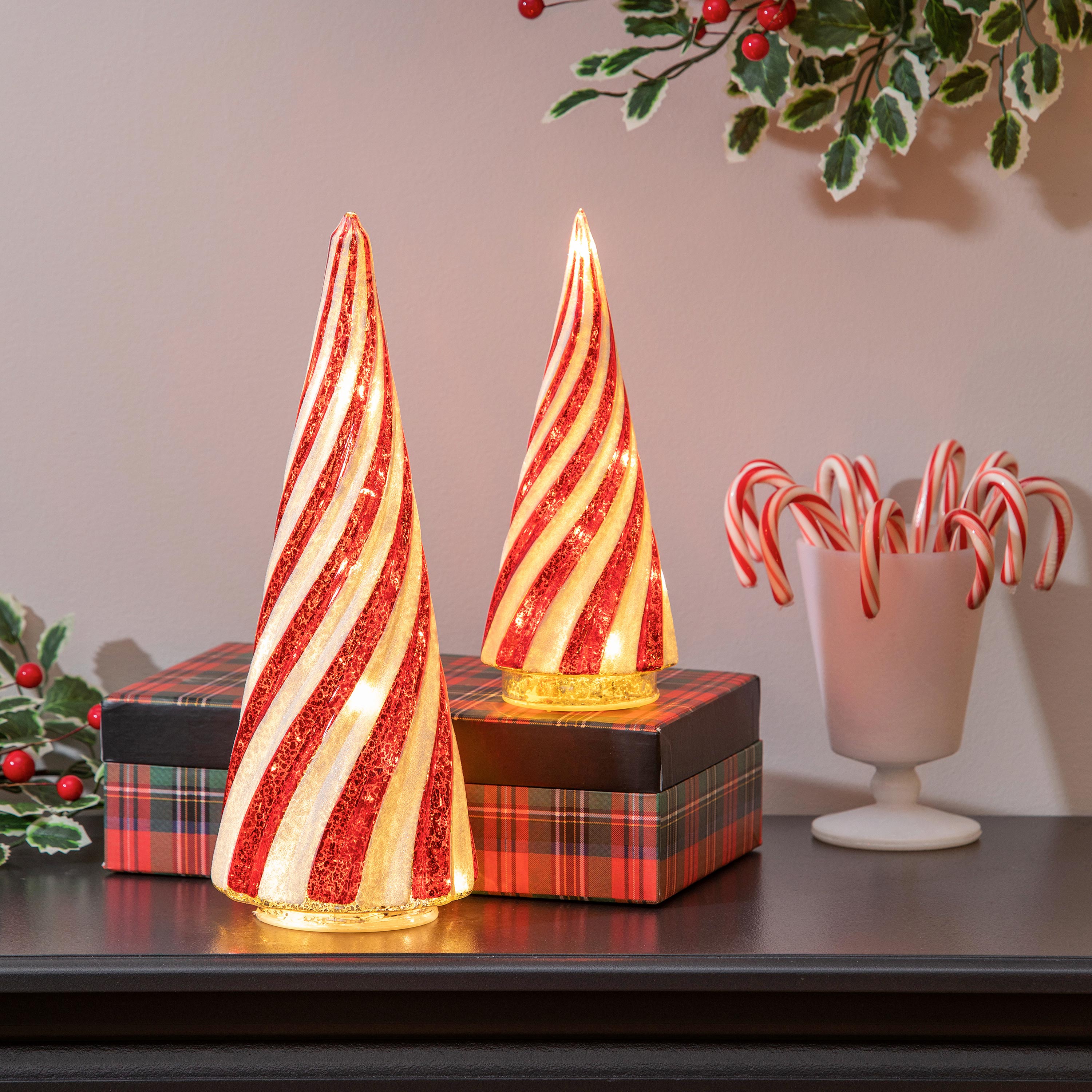 Lighted Candy Cane Striped Trees, Set of 2 – Plow & Hearth